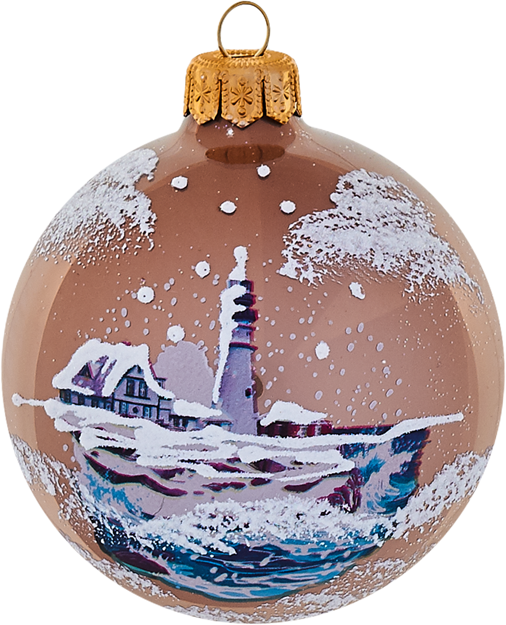 Изображение товара Ёлочный шар Маяк 85 мм стеклянный украшение для елки зимний пейзаж