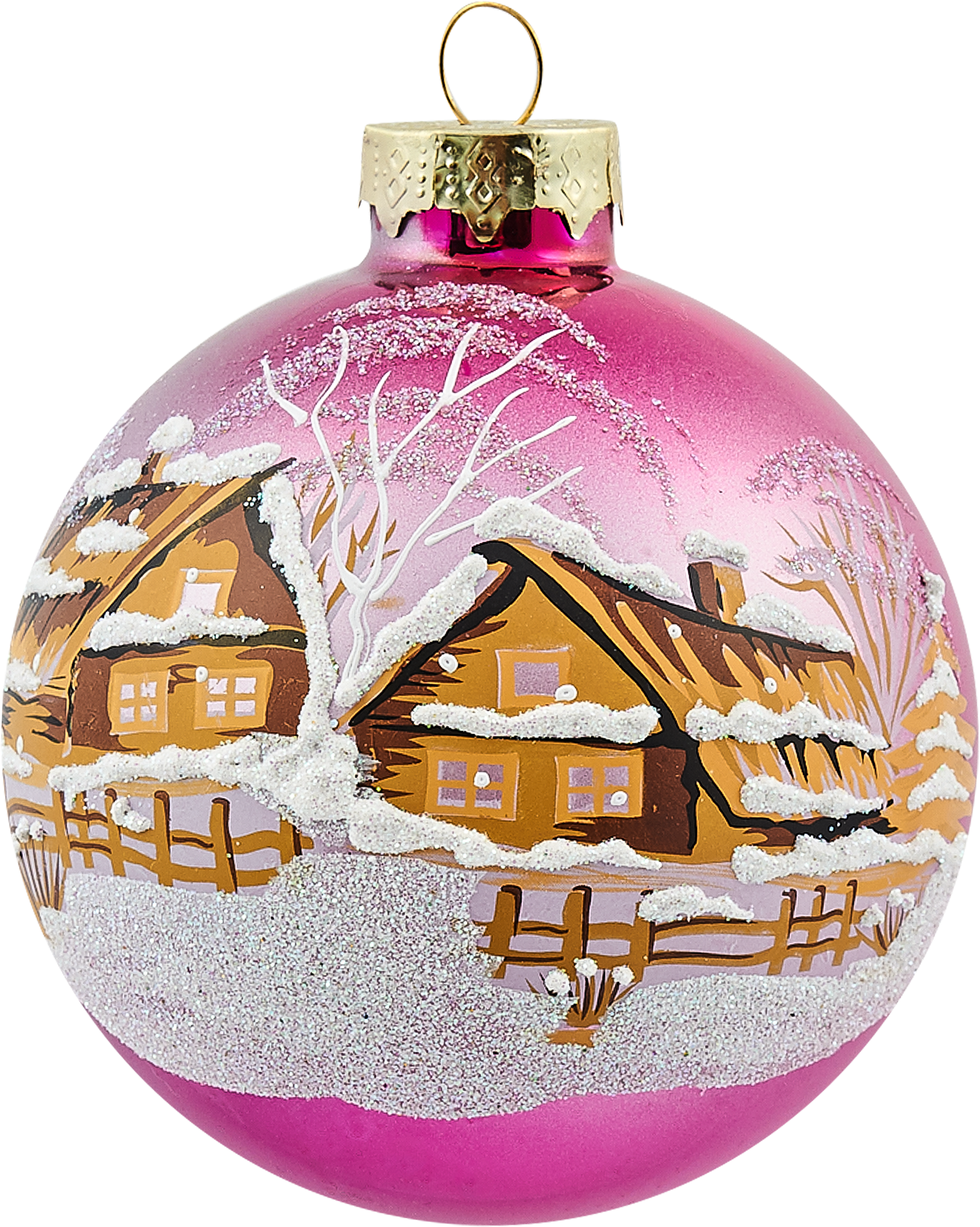 Изображение товара Ёлочный шар снеговые дома 85 мм стекло новогоднее украшение