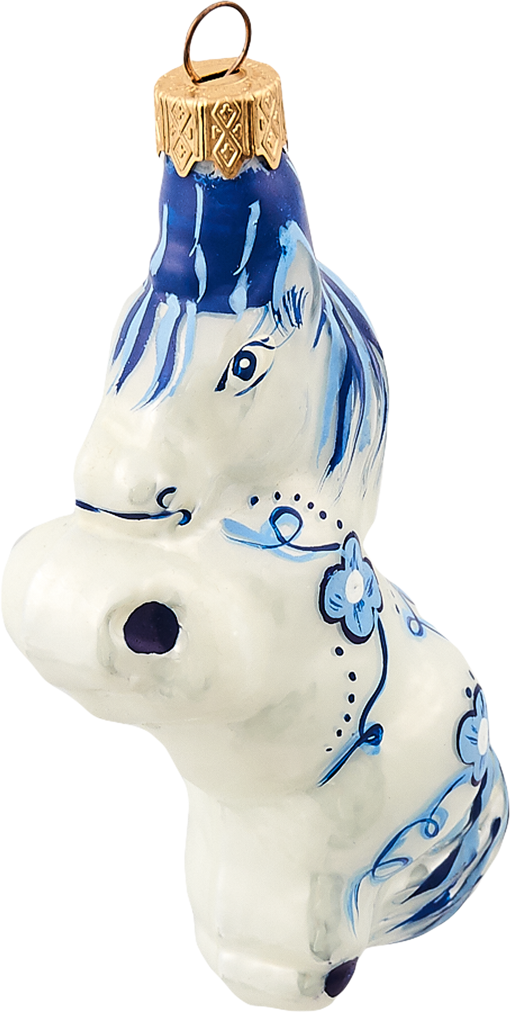 Изображение товара Ёлочное украшение Лошадка стекло синее 9 см праздничная новогодняя игрушка