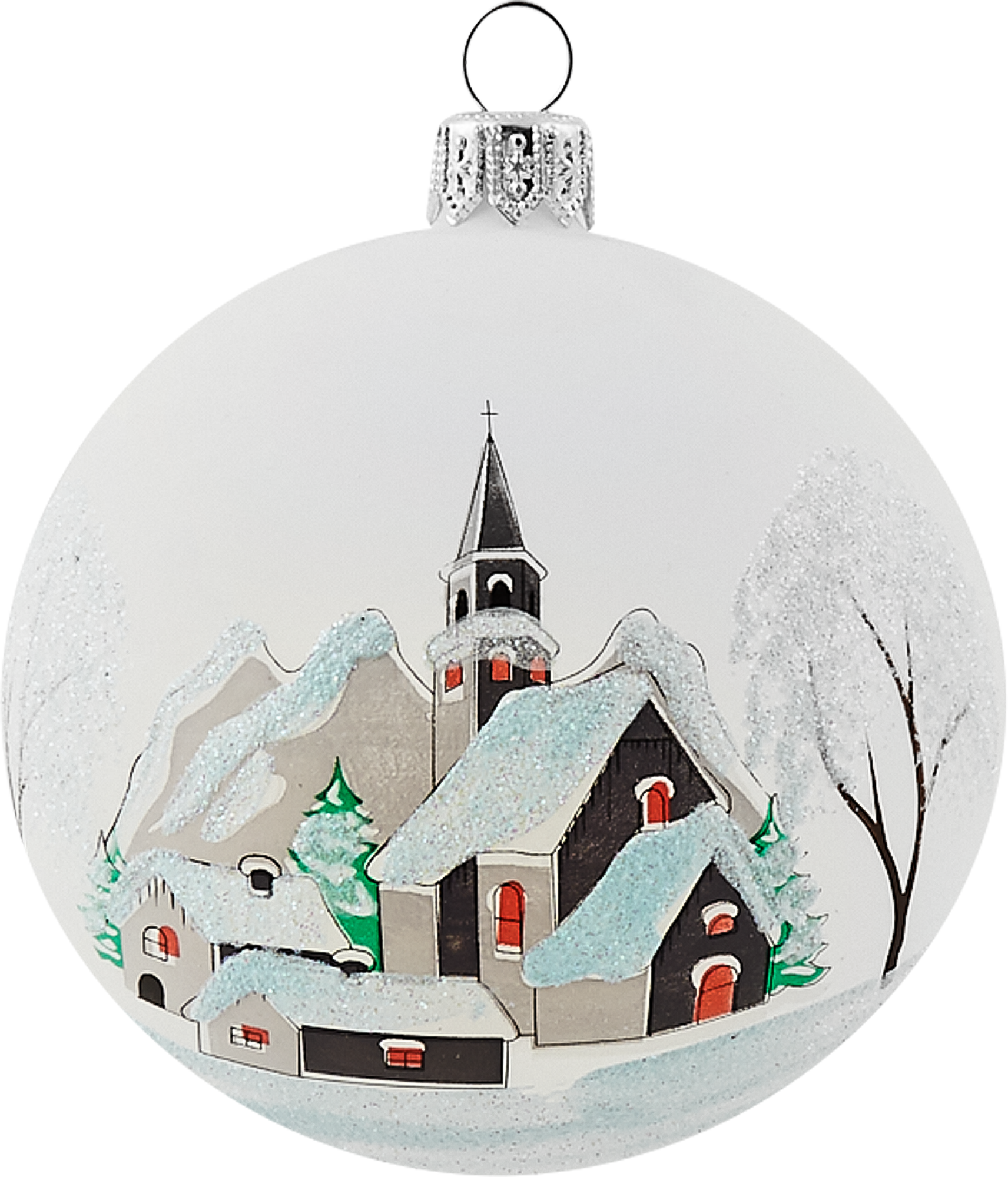 Изображение товара Ёлочный шар Зимний пейзаж N2 85 мм из стекла с блёстками