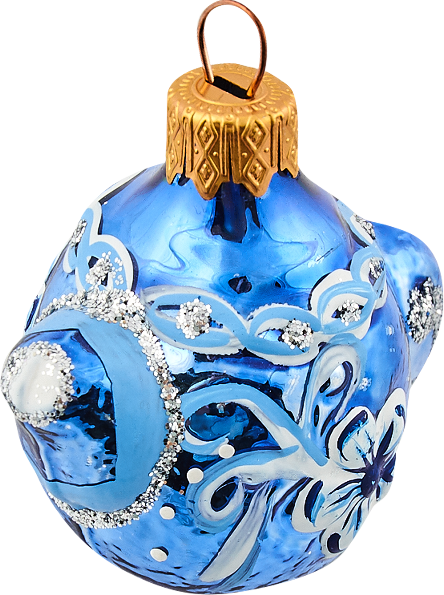 Изображение товара Ёлочное украшение Чайник из стекла с блестками синее 9 см