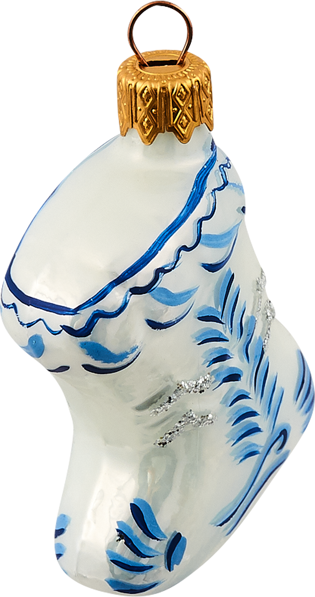 Изображение товара Ёлочное украшение Сапожок из стекла с синими блёстками 9 см для Нового года