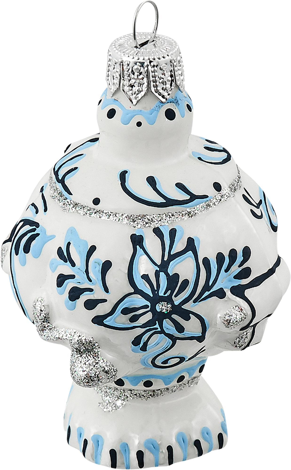 Изображение товара Ёлочное украшение Самовар с синими блестками 11 см стекло Россия