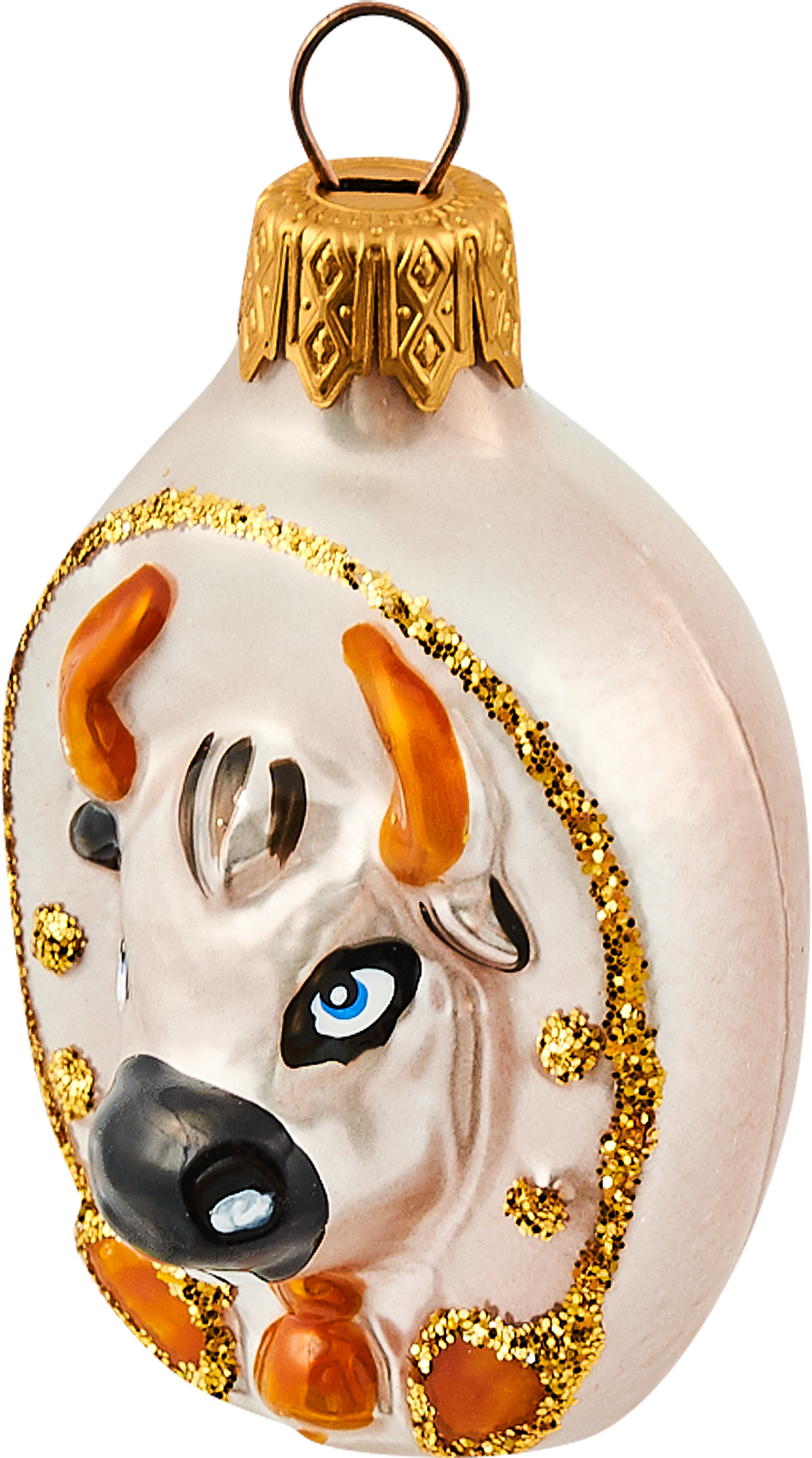 Изображение товара Ёлочное украшение Бычок в подкове 7 см стеклянное с блестками для елки и декора