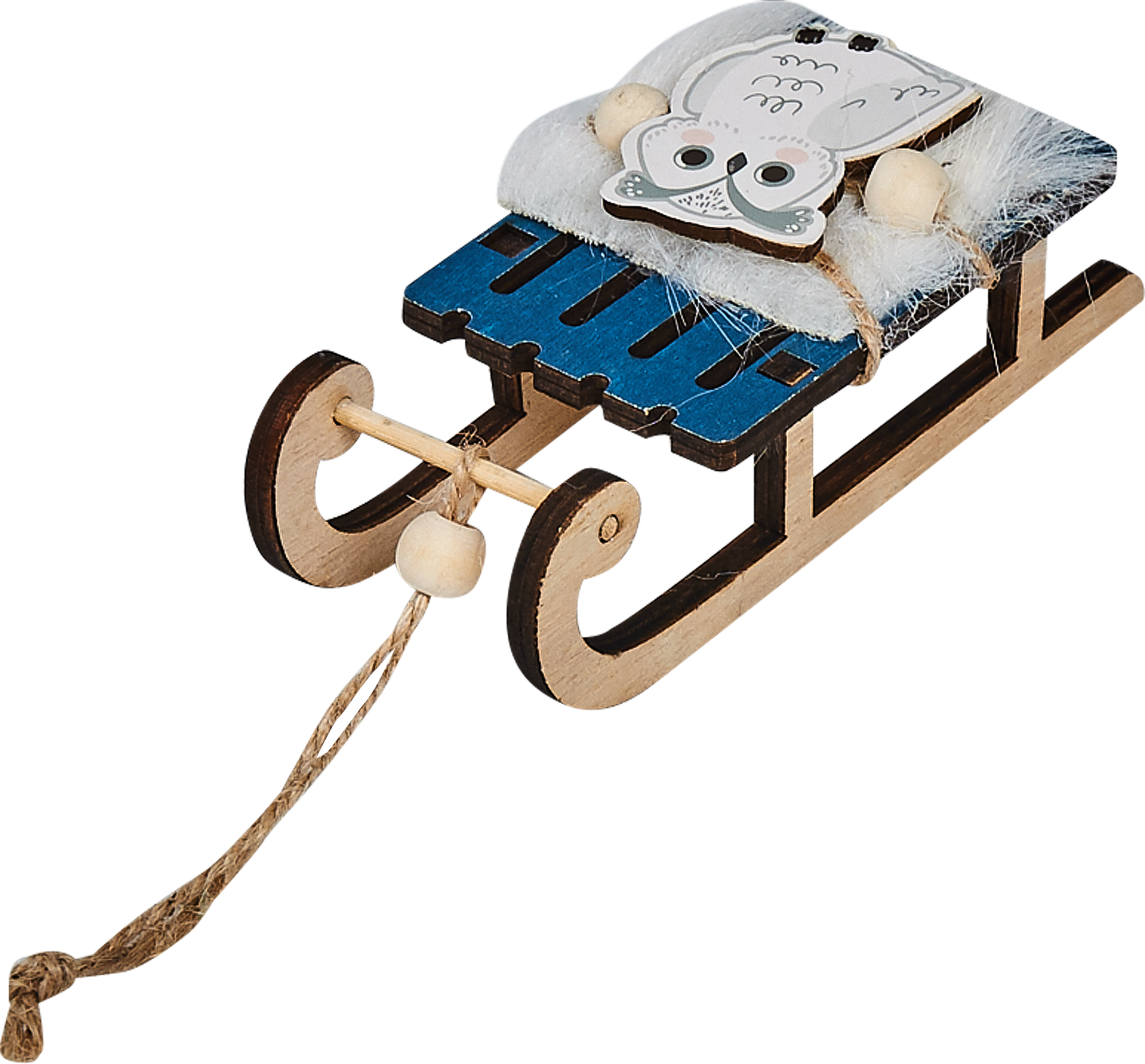 Изображение товара Игрушка ёлочная Сани 10 см дерево цвет синий/белый