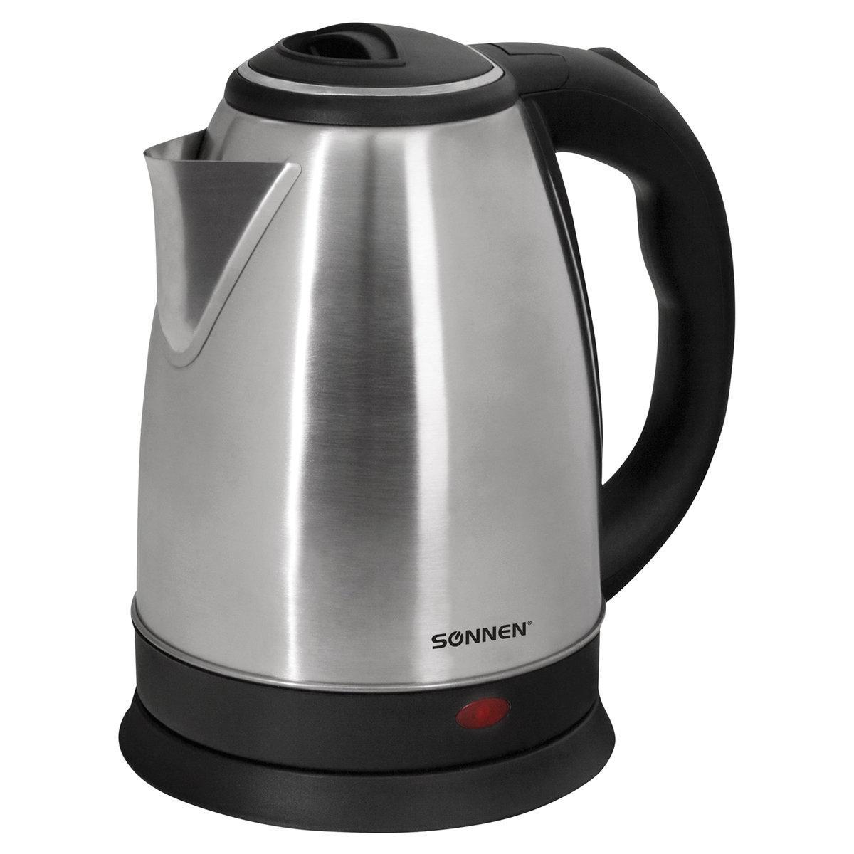 Изображение товара Электрический чайник SONNEN KT-118. 1.8 л, 1500 Вт, закрытый нагревательный элемент, нержавеющая сталь, серебристый, 452926
