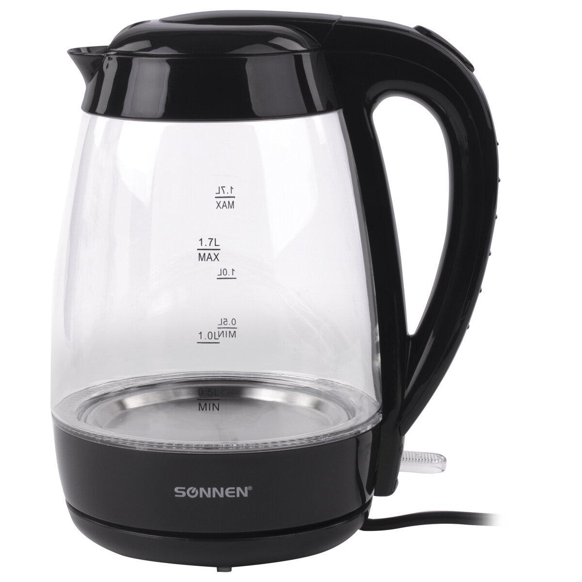 Изображение товара Электрический чайник SONNEN KT-200BK 1.7 л 2200 Вт со стеклянным корпусом