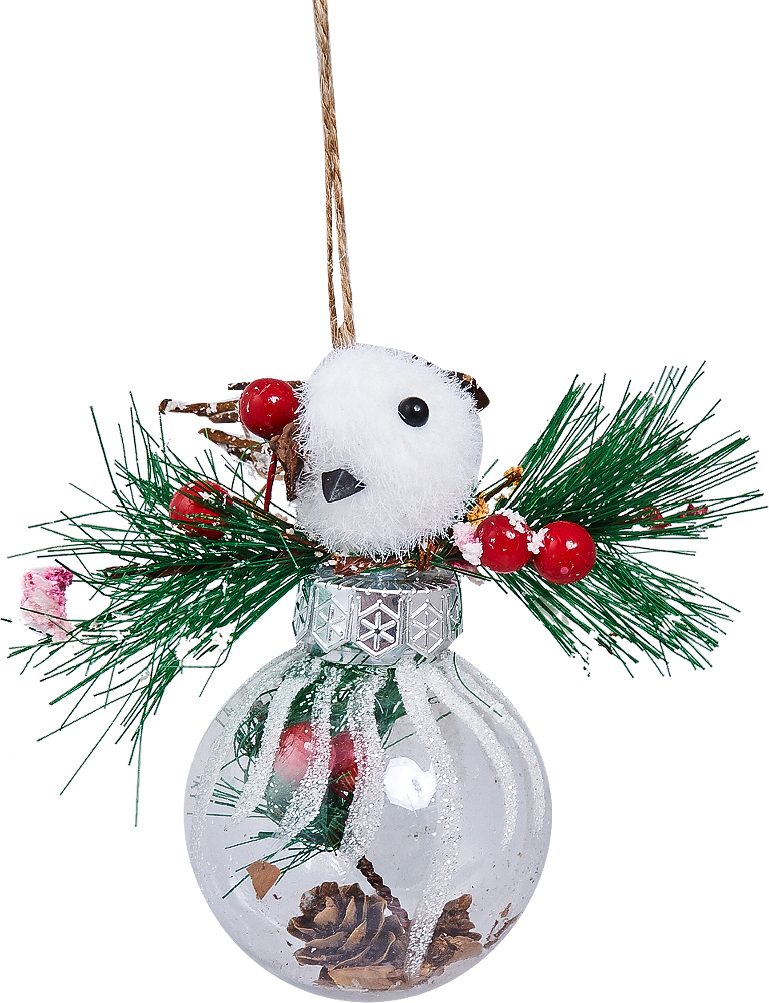 Изображение товара Ёлочная игрушка шар Птичка с веточкой 9 см пластиковая праздничное украшение