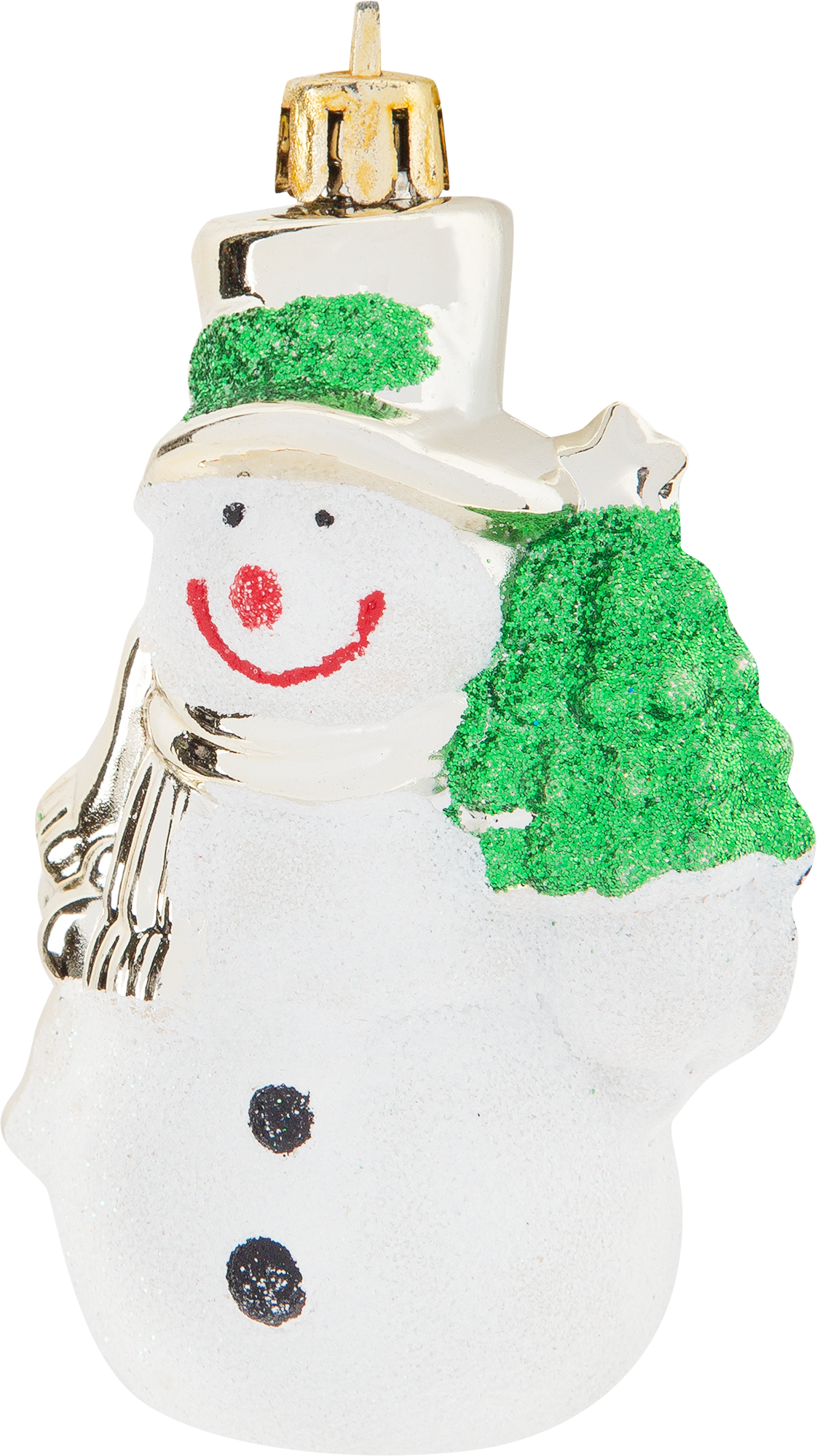 Изображение товара Ёлочная игрушка Снеговик зелёная шляпа 9 см пластиковая декоративная