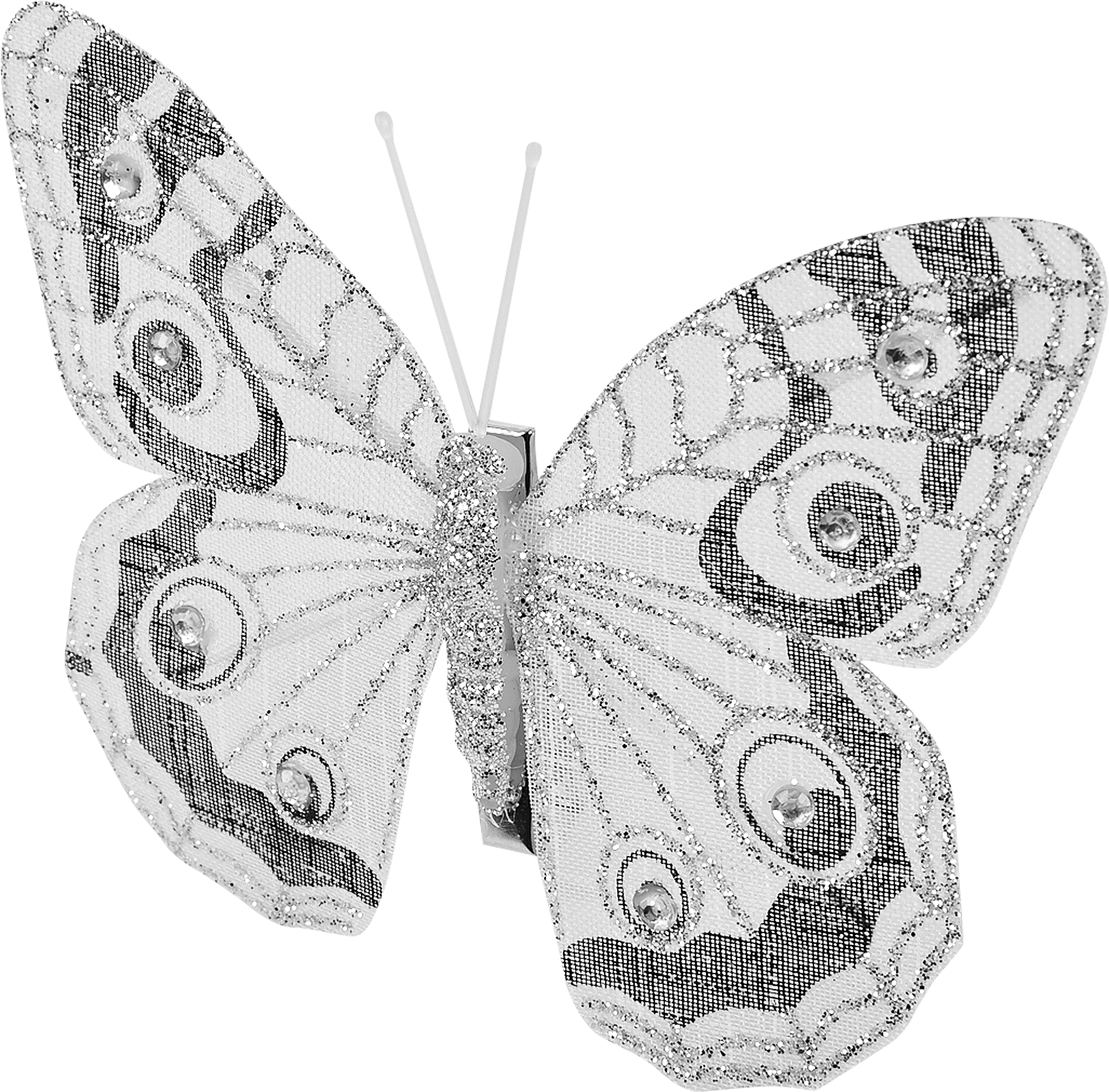 Изображение товара Ёлочное украшение на клипсе Бабочка серебристое 12 см