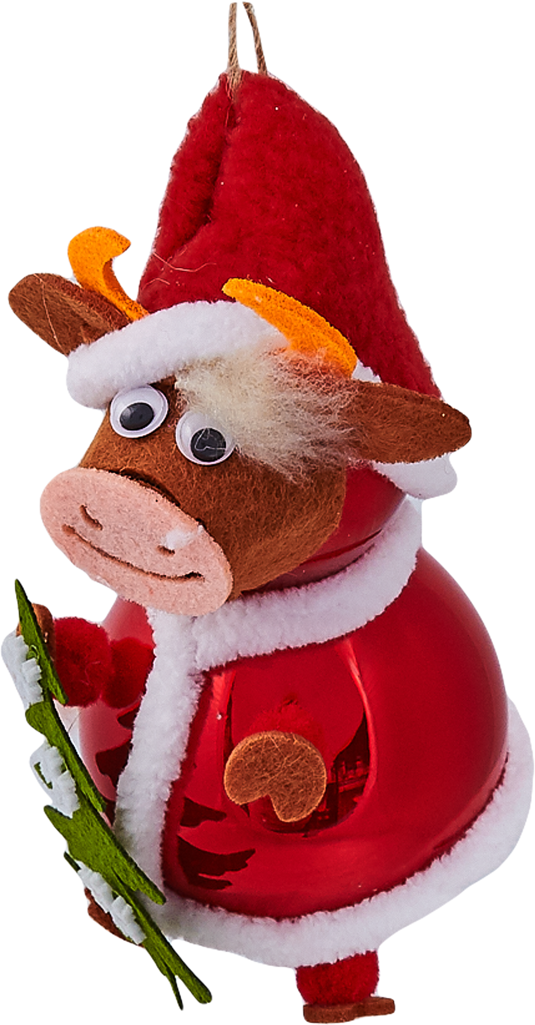 Изображение товара Ёлочное украшение Бычок 10 см стекло разноцветное с блестками