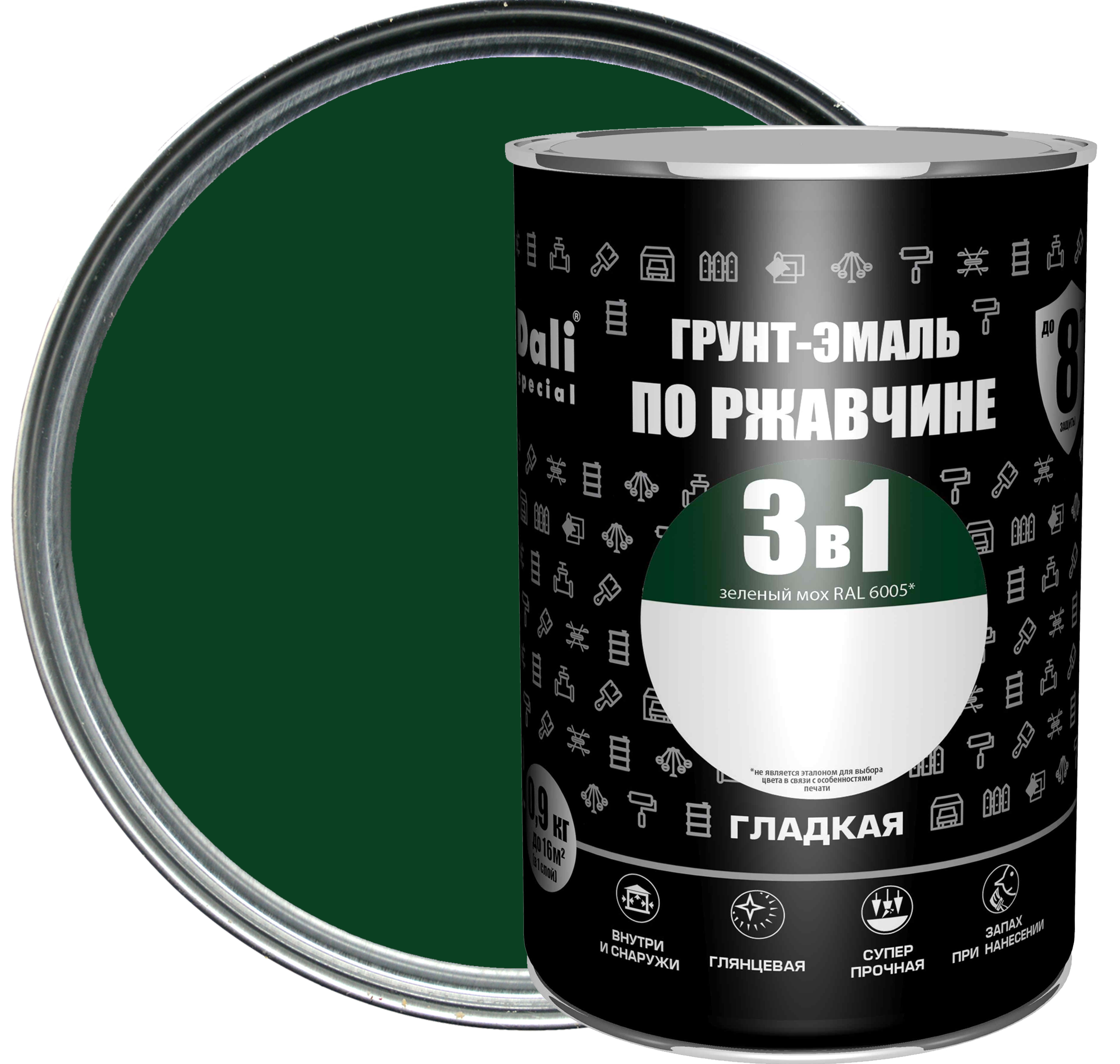 Изображение товара Грунт-эмаль по ржавчине Dali Special Зеленый мох 0.9 кг для металла и дерева