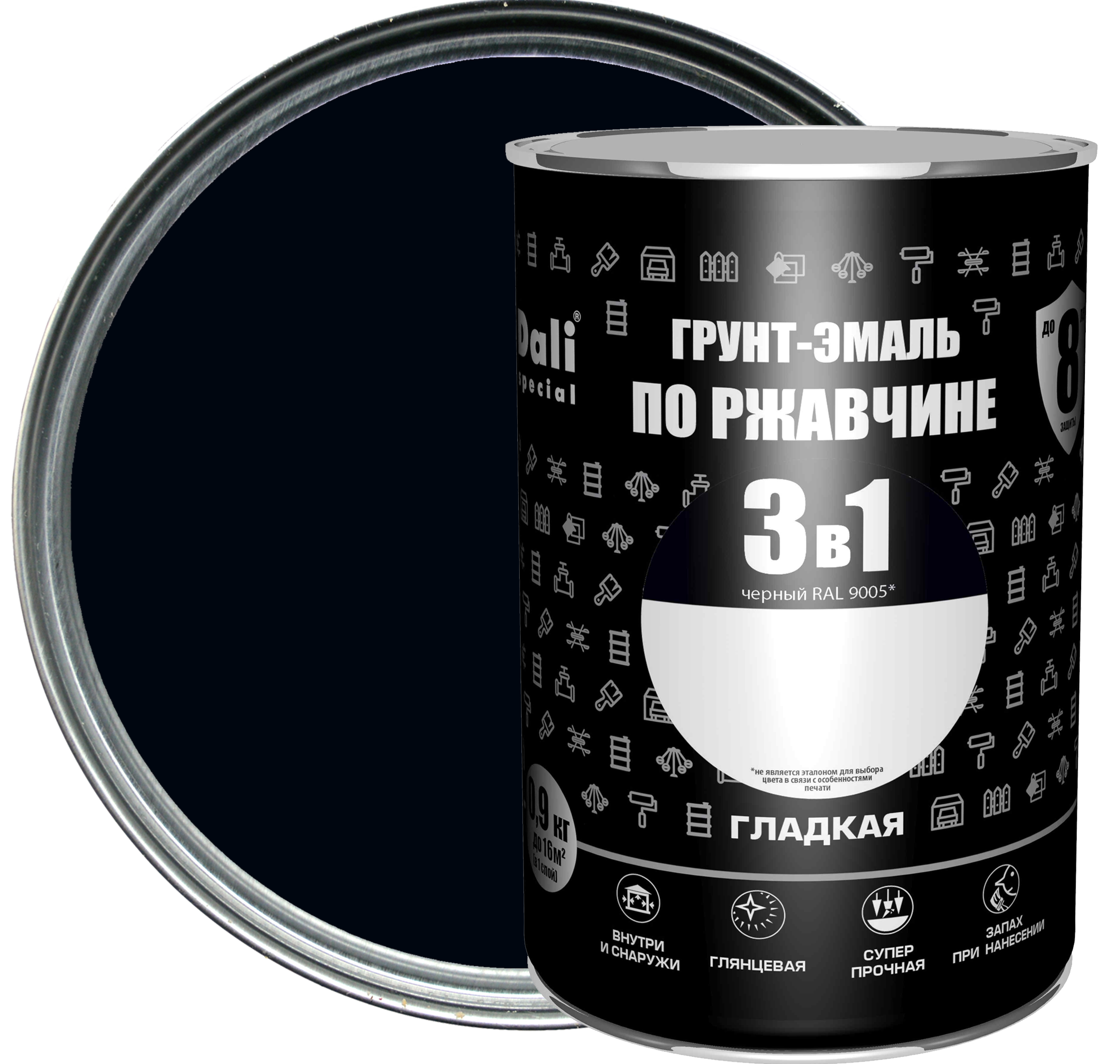 Изображение товара Грунт-эмаль по ржавчине Dali Special 3 в 1 0.9 кг черная RAL 9005