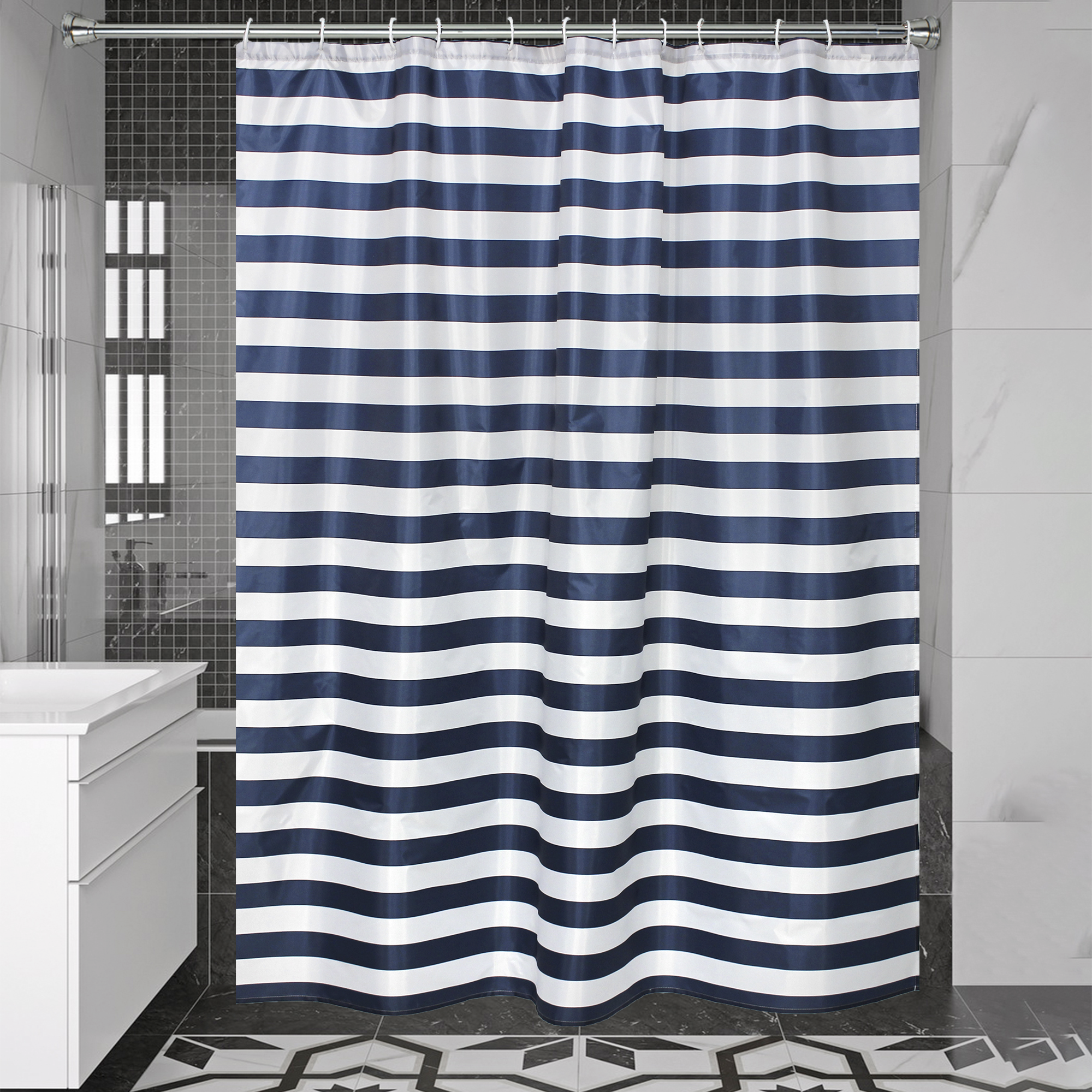 Изображение товара Штора для ванны Bath Plus Blue Line 180x180 см полиэстер цвет бело-синий