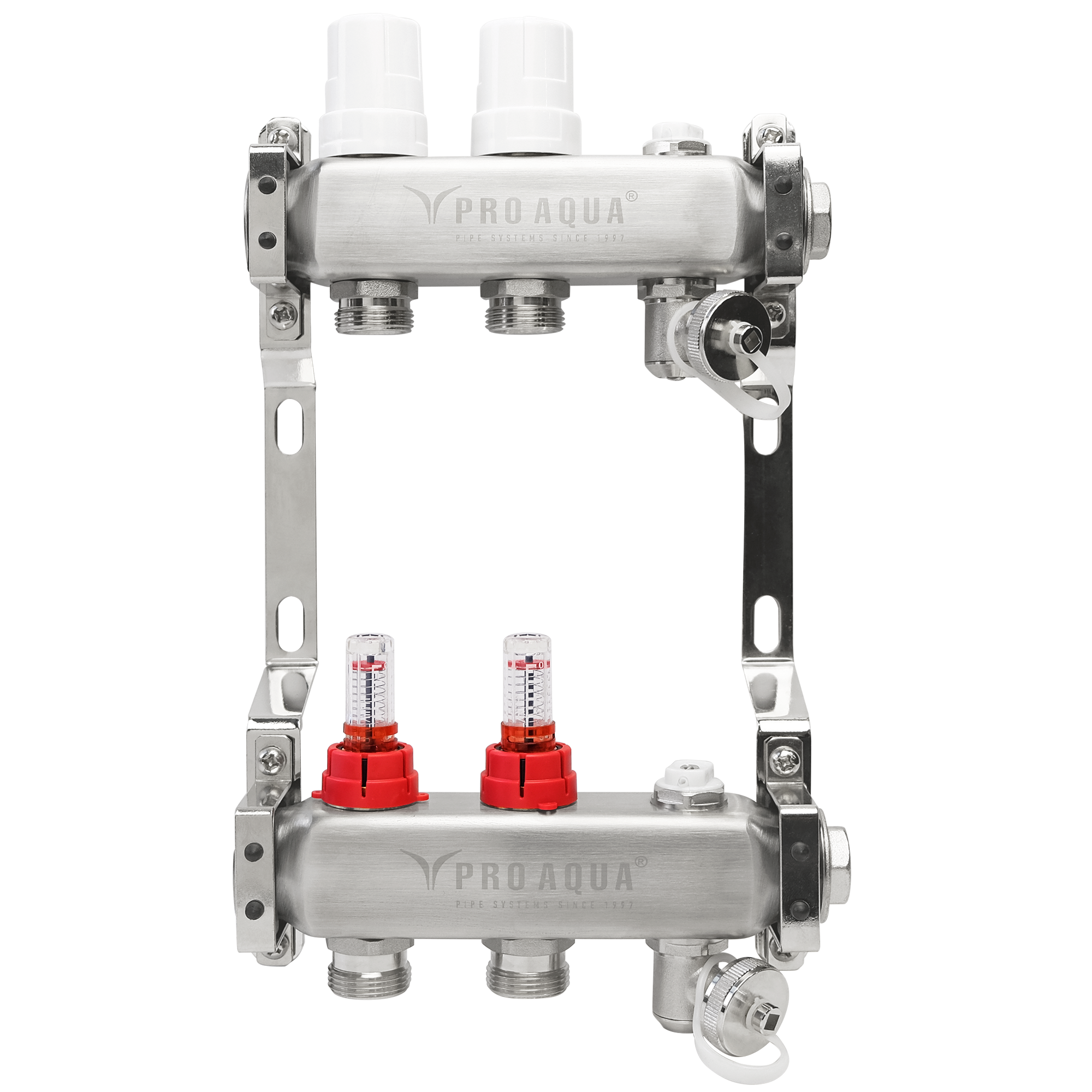 Изображение товара Коллекторная группа с расходомерами для теплого пола 1x3/4" из нержавеющей стали PRO AQUA