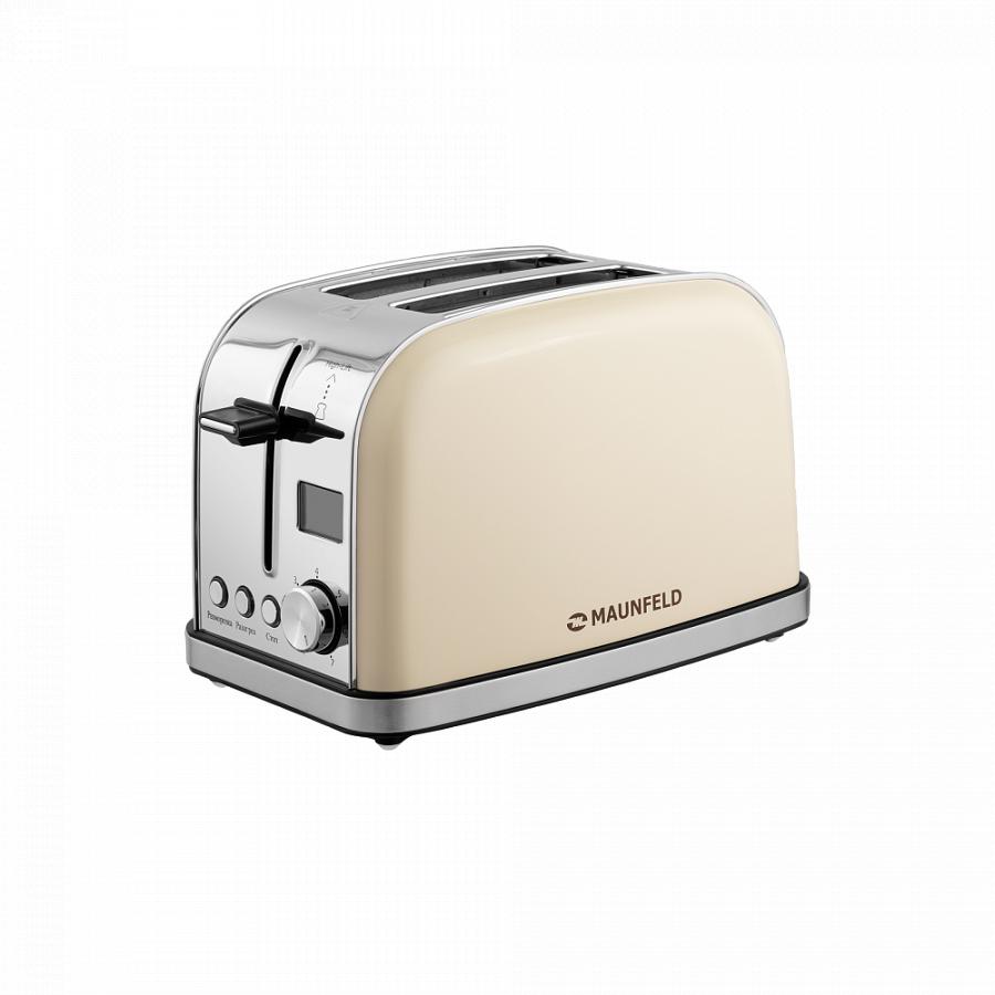Изображение товара Стильный бежевый тостер Maunfeld Mf-821Bg из нержавейки с двумя отсеками