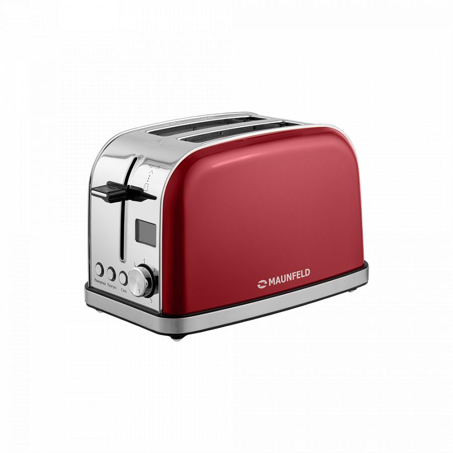 Изображение товара Тостер Maunfeld MF-821CH красный компактный с режимами поджаривания размораживания и подогрева
