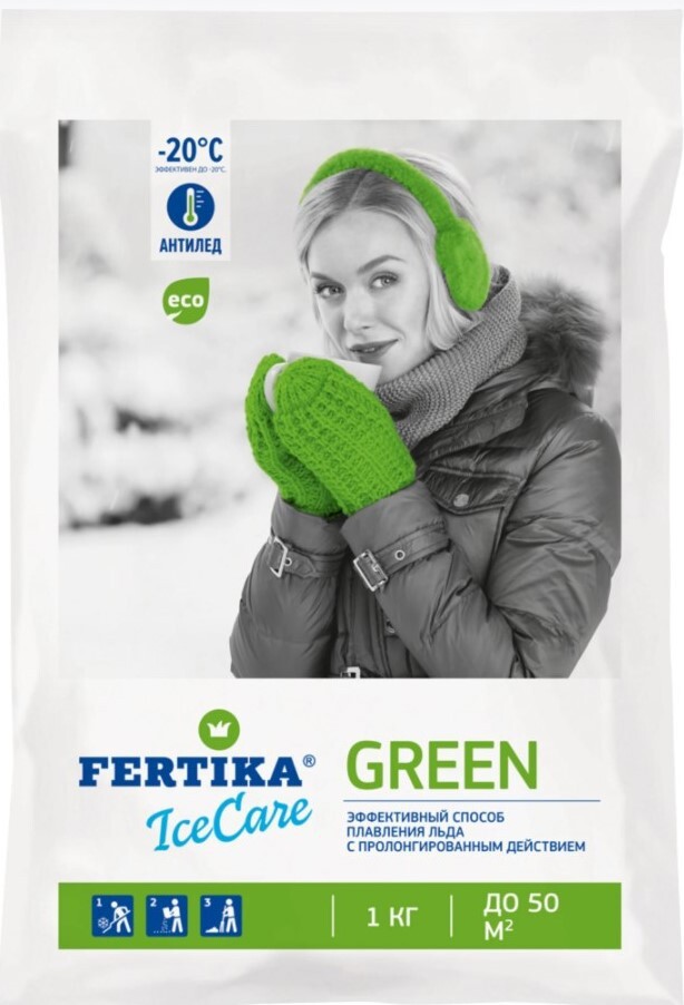 Изображение товара Противогололедный реагент Фертика Icecare Green, 1 кг