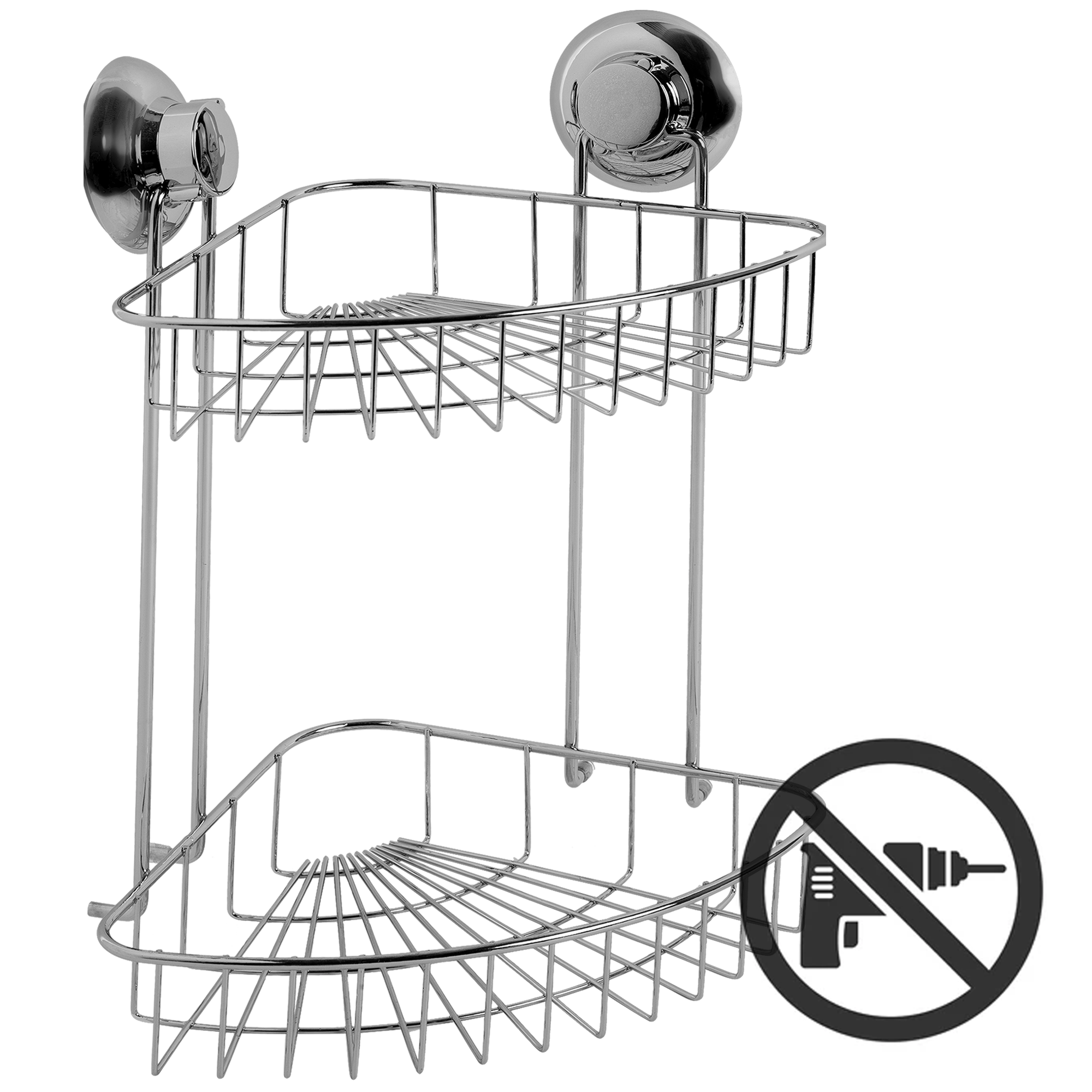 Изображение товара Корзинка подвесная угловая двойная Fest «Expanse» на вакуумной присоске, сталь, цвет хром