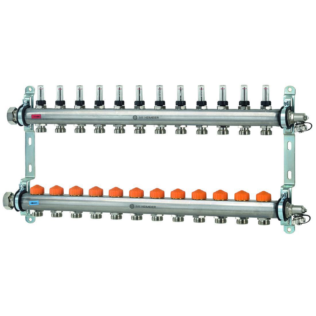 Изображение товара Коллекторная группа Heimeier Dynacon Eclipse с регуляторами расхода 12 контуров для теплого пола