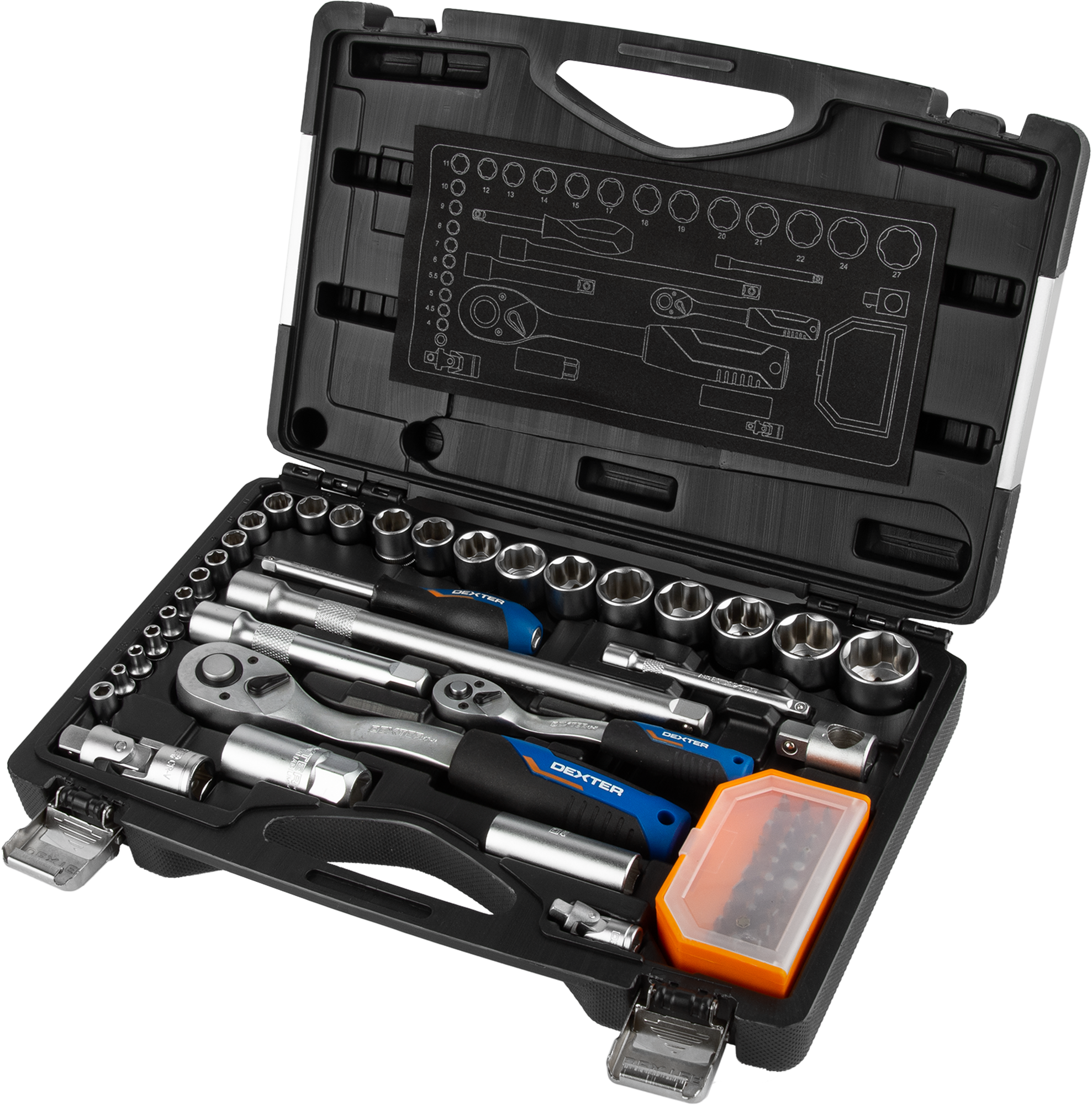 Изображение товара Набор головок Dexter HT205187, 64 предмета с кейсом для бытового и профессионального использования