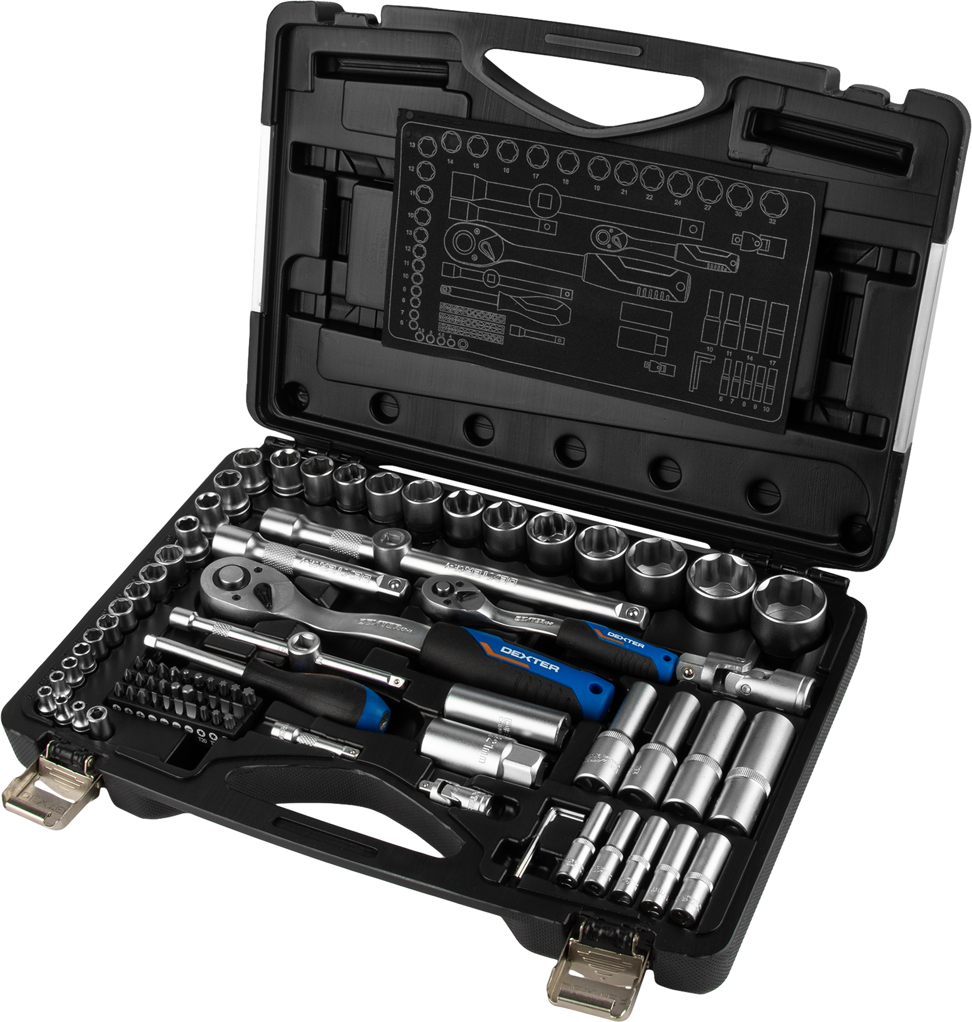 Изображение товара Набор головок Dexter HT205188, 85 предметов, кейс, профессиональный инструмент