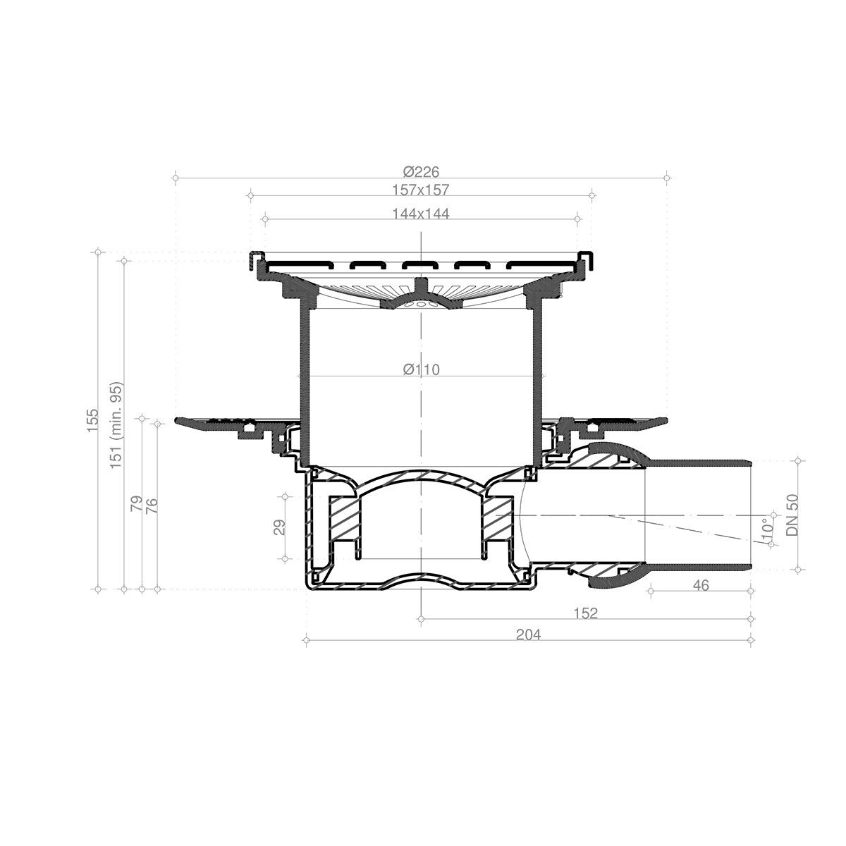 Изображение товара Душевой трап Pestan 13000072 нержавеющая сталь 15х15 см, гидрозатвор