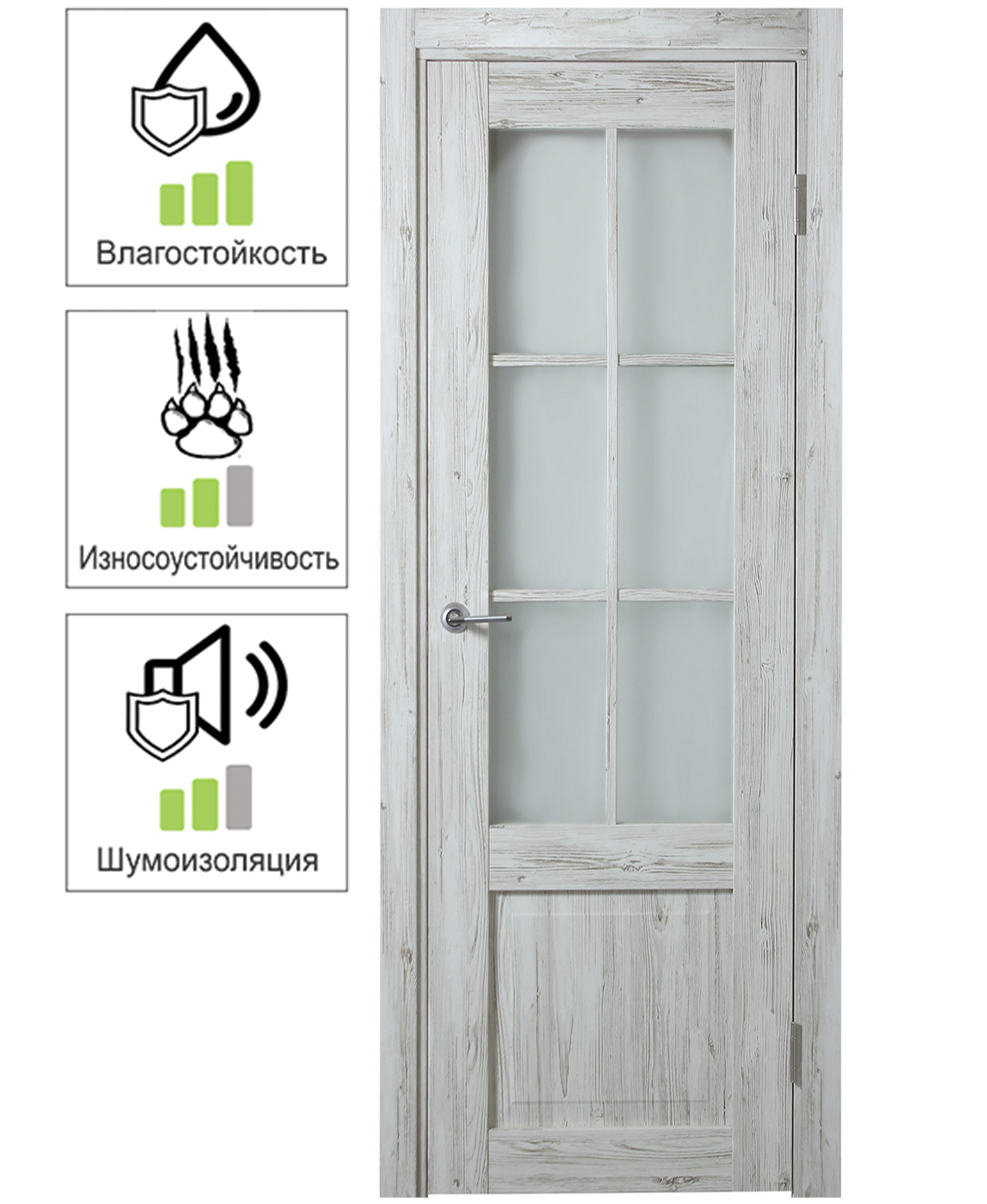 Изображение товара Дверь межкомнатная Рустик остеклённая из ПВХ 60x200 см с замком и петлями