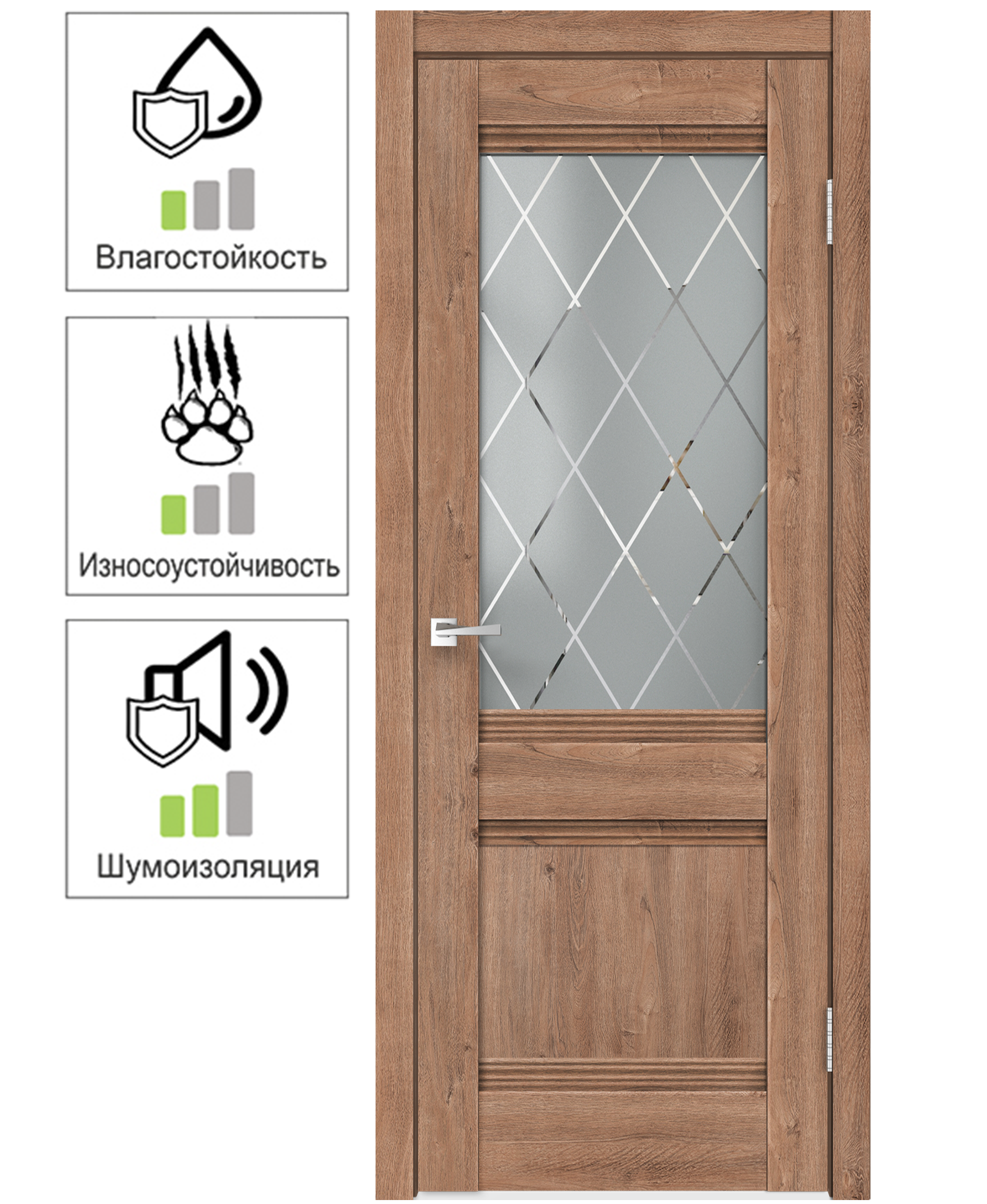Изображение товара Дверь межкомнатная Тоскана остеклённая ламинация цвет дуб бельмонт 70x200 см (с замком и петлями)
