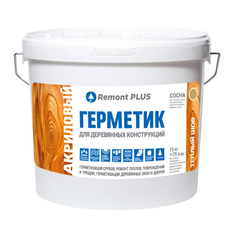 Изображение товара Герметик акриловый Remont PLUS для деревянных конструкций межшовный сосна 10 л