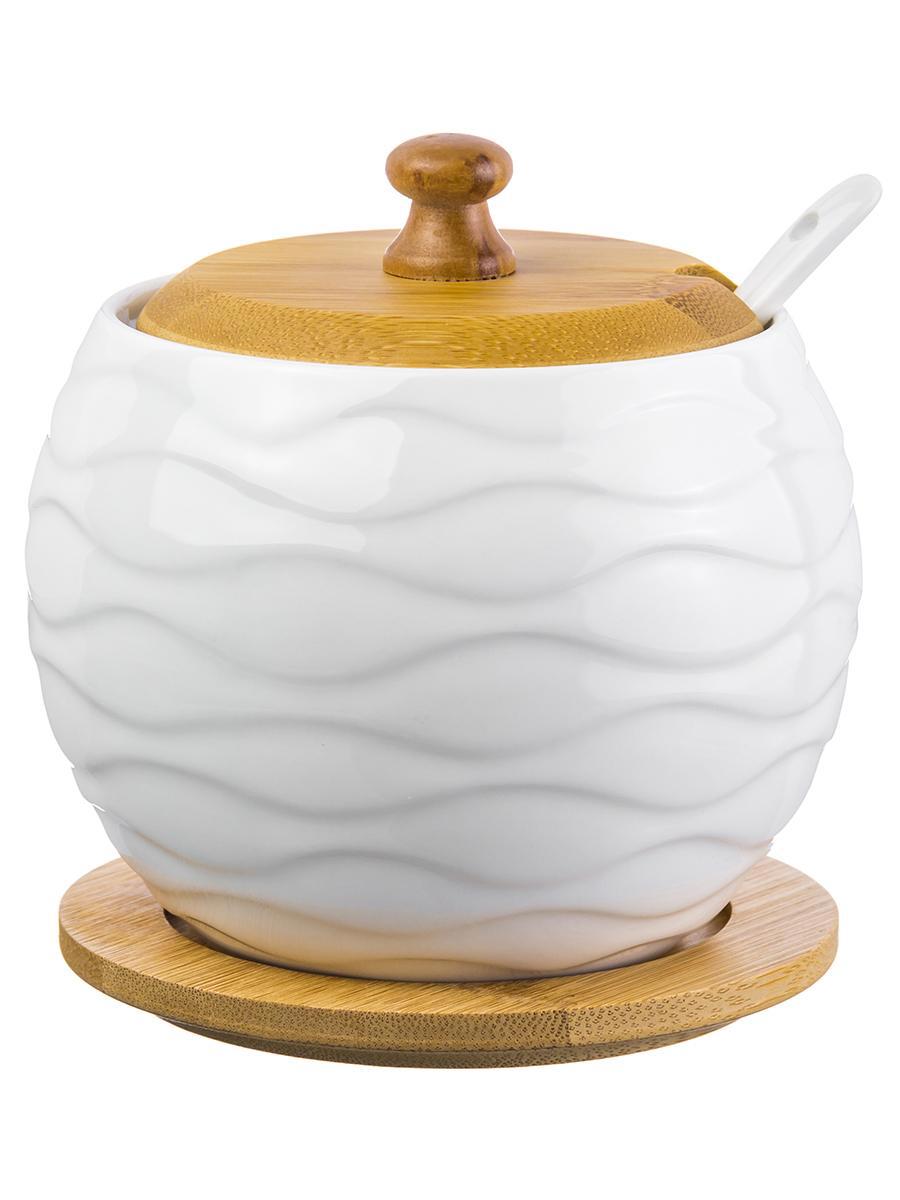 Изображение товара Сахарница из фарфора с деревянной крышкой и ложкой Айсберг ELAN GALLERY 620 мл
