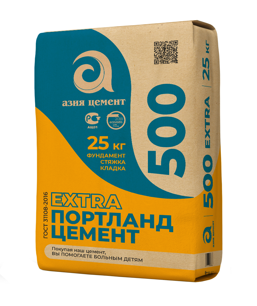 Цемент Азия Цемент M500 ЦЕМ II А-П 42.5 Н 25 кг ️ купить по цене 313 ...