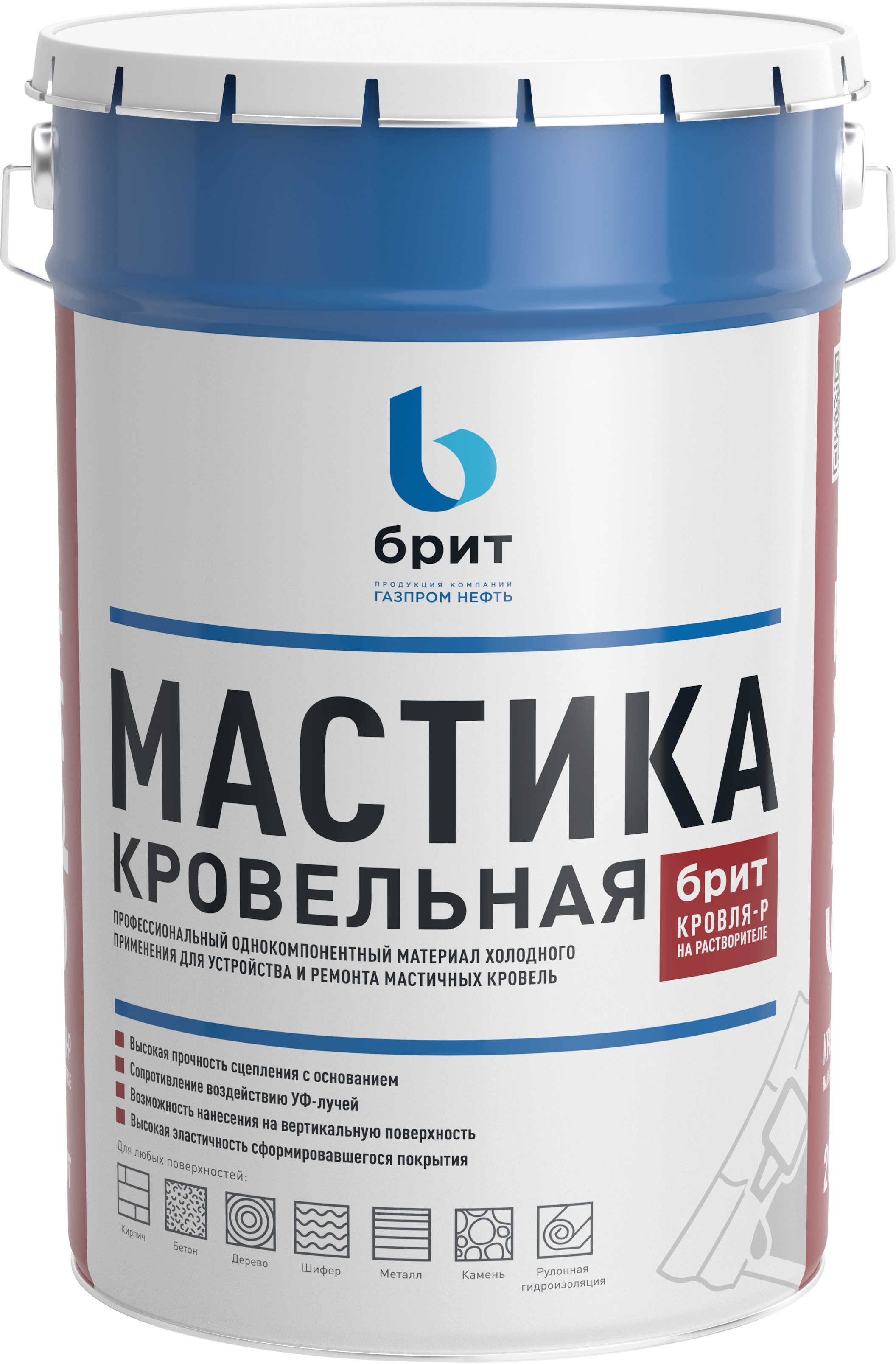 Изображение товара Мастика кровельная битумно-полимерная Брит Кровля-Р 20 кг Изображение товара Мастика кровельная битумно-полимерная Брит Кровля-Р 20 кг