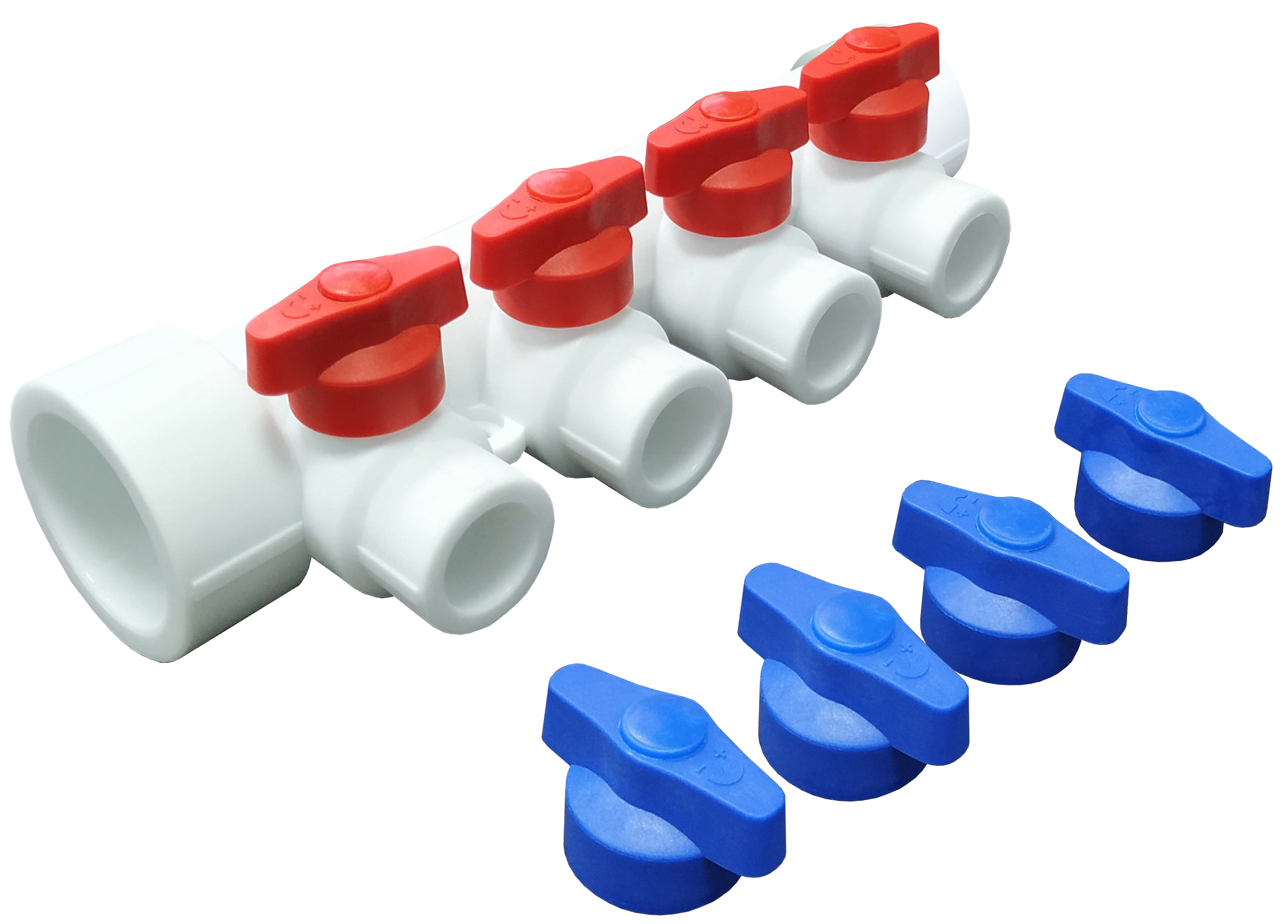 Изображение товара Коллектор 4 выхода с кранами Valfex ø40x20 мм полипропилен для водоснабжения отопления