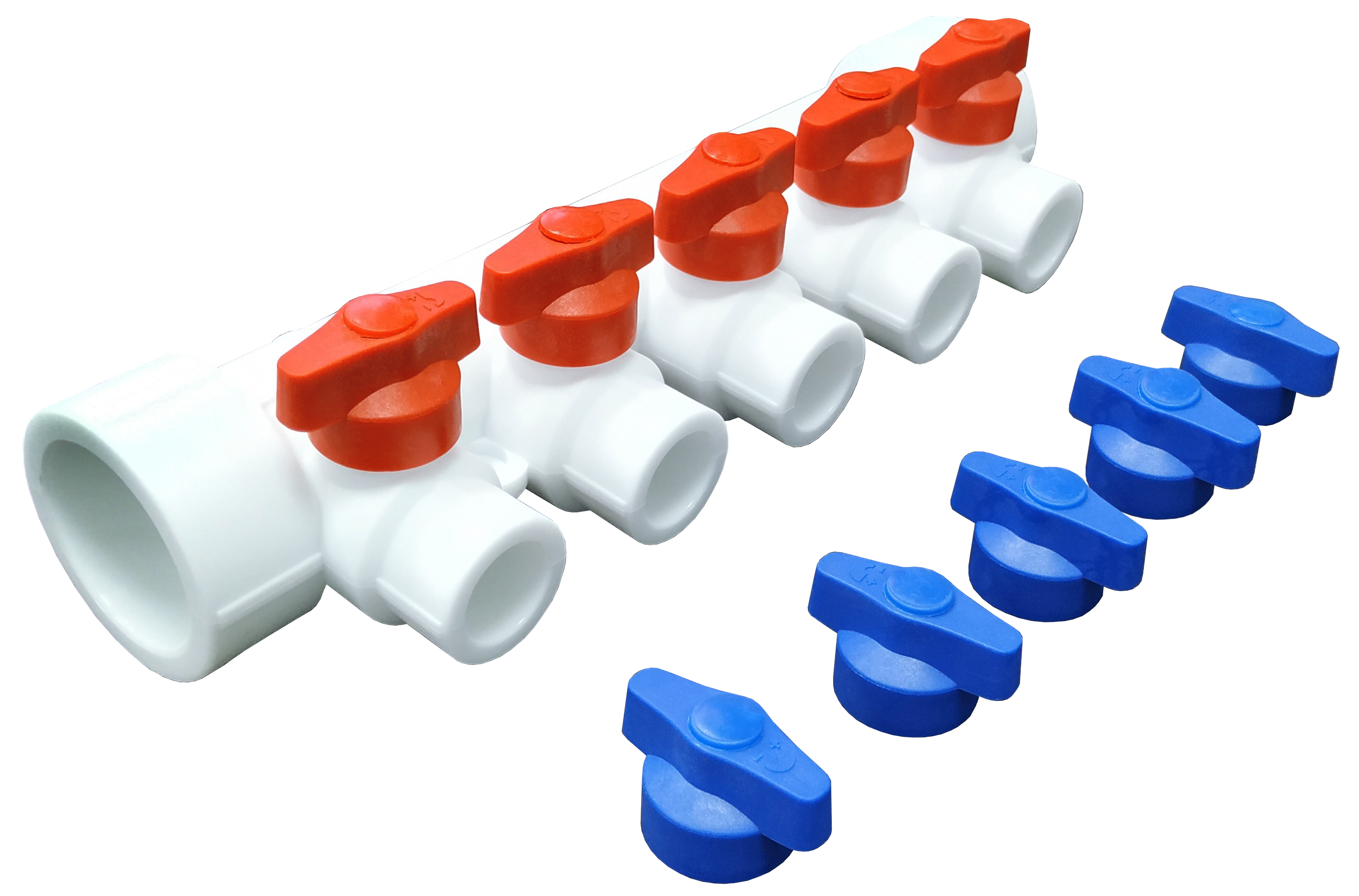 Изображение товара Коллектор 5 выходов с кранами Valfex 40 мм полипропилен для водоснабжения и отопления