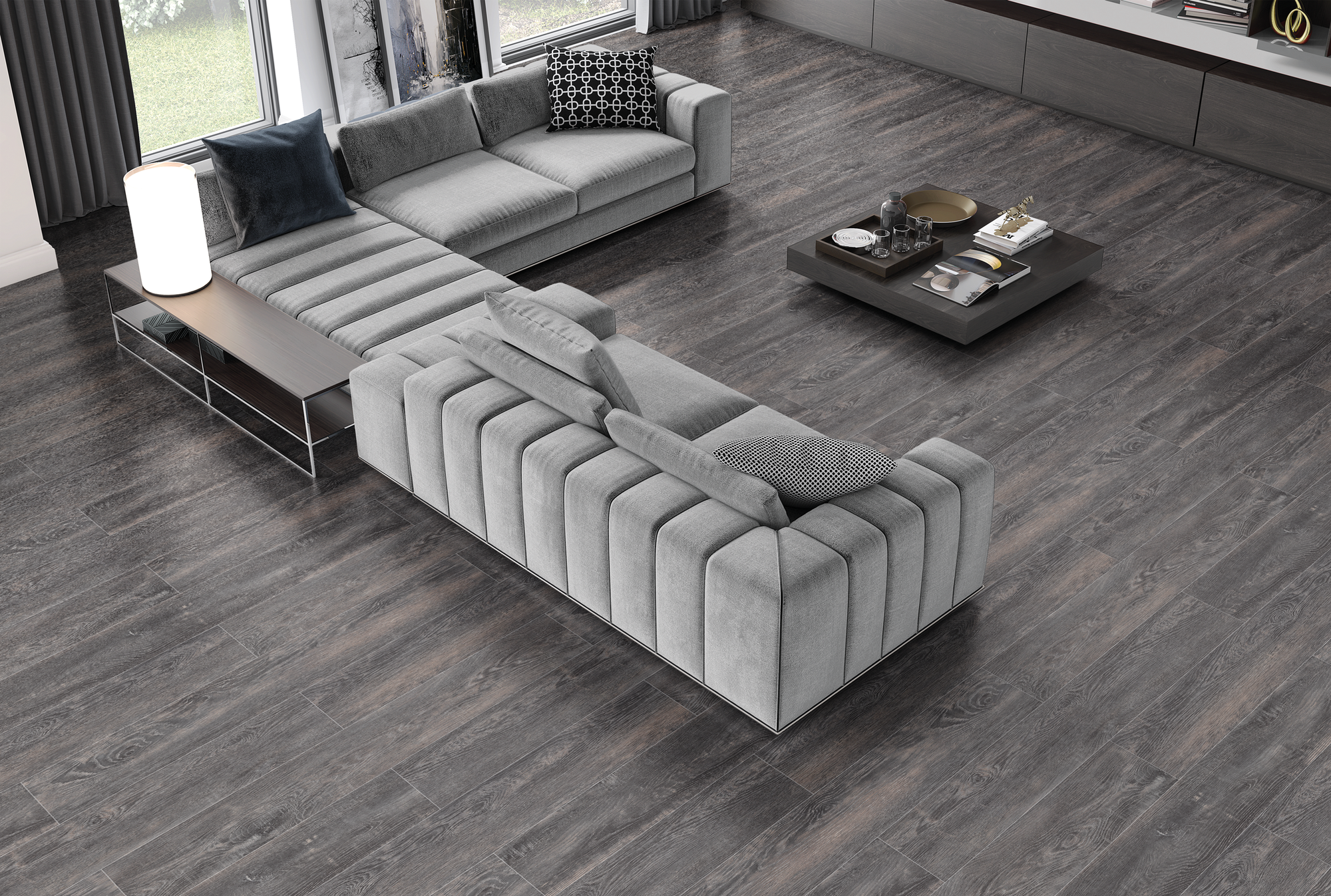 Изображение товара СПК плитка Дуб Дымчатый 42 класс 3.5 мм влагостойкая для пола и системы теплый пол