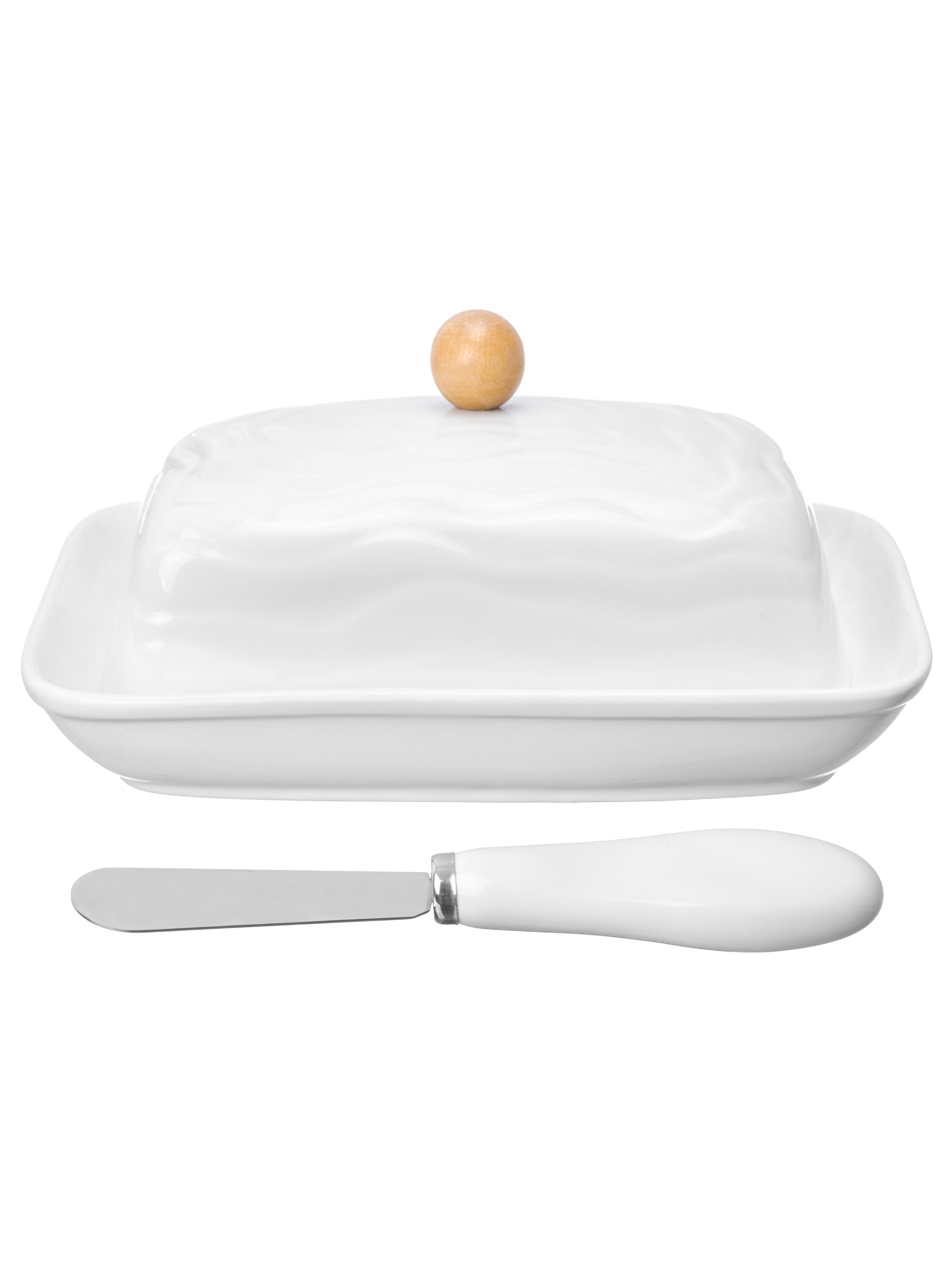 Изображение товара Масленка фарфоровая Айсберг волны 16x12,2x8,3 см с крышкой и ножом