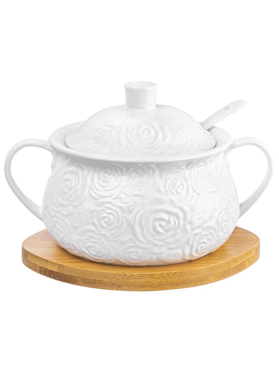 Изображение товара Сахарница ELAN GALLERY Розы 400 мл из фарфора с подставкой и ложкой