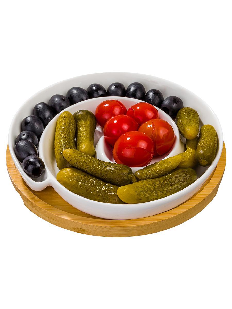 Изображение товара Менажница "Улитка" из фарфора 18x18 см с деревянной подставкой от ELAN GALLERY