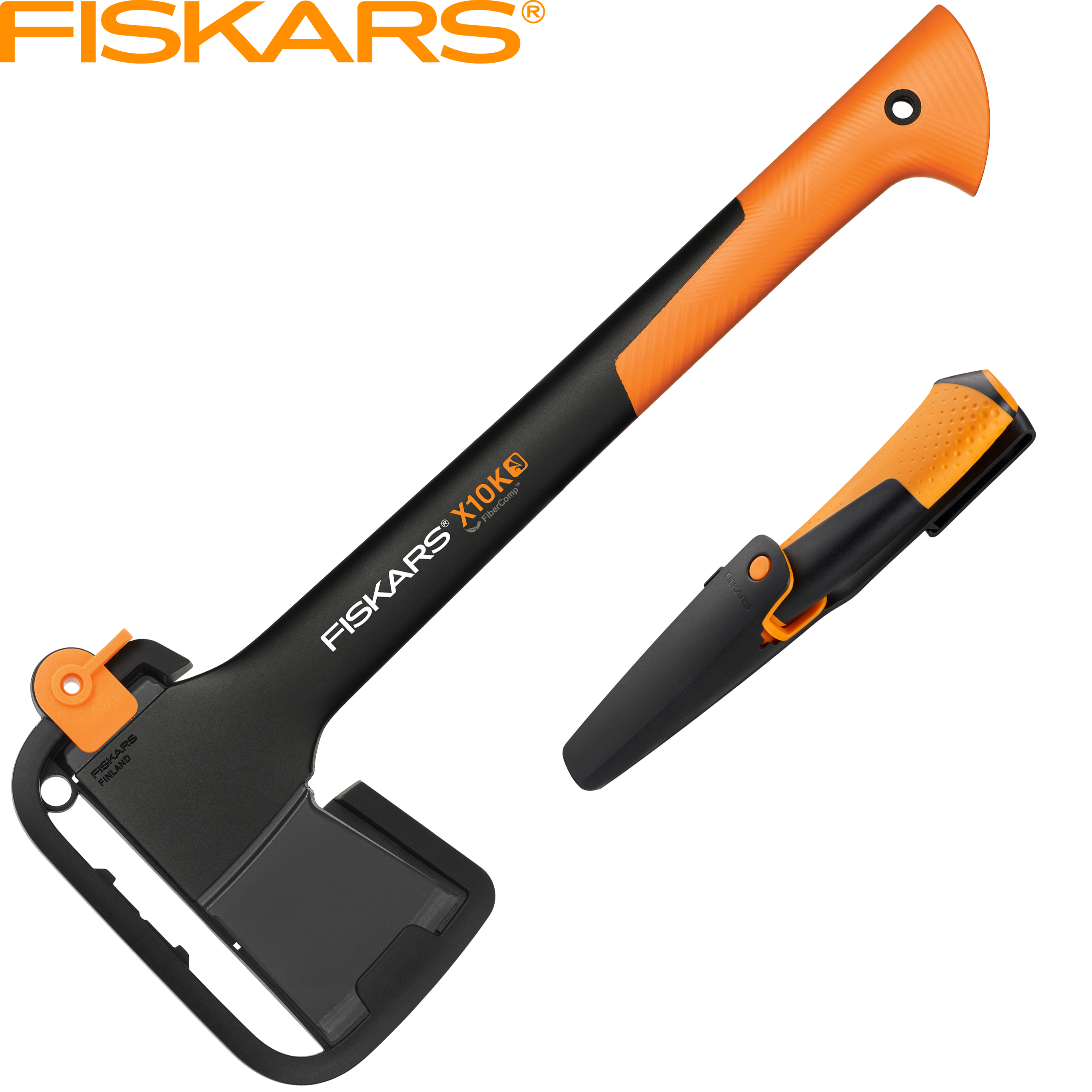 Изображение товара Набор Fiskars топор Х10 и нож с точилкой профессиональный Изображение товара Набор Fiskars топор Х10 и нож с точилкой профессиональный