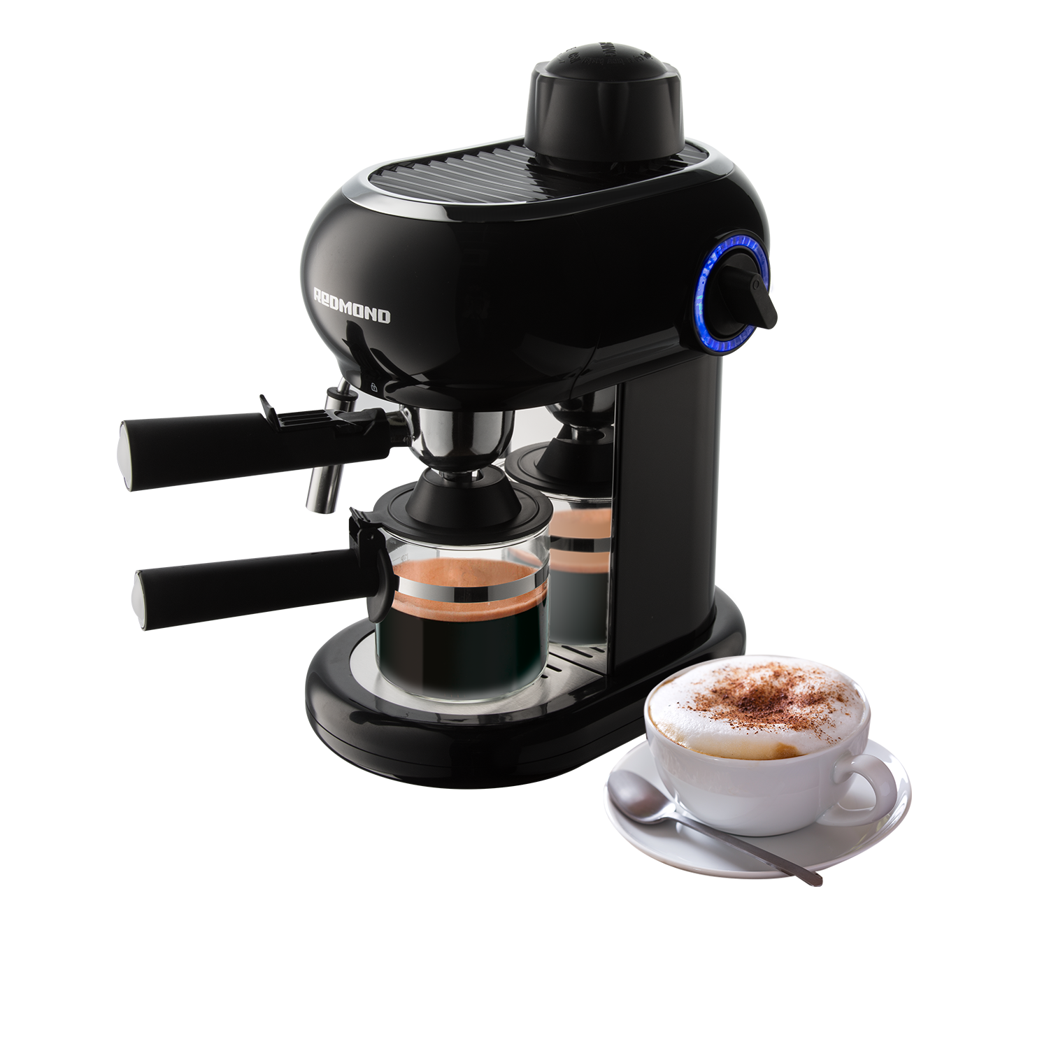 Изображение товара Рожковая кофеварка REDMOND RCM-1521 с капучинатором, 800 Вт, черная