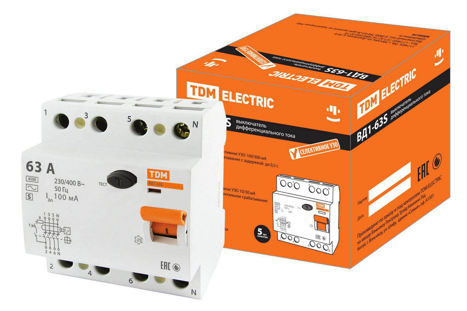 Изображение товара УЗО Tdm Electric ВД1-63S 4П 63А 100мА с индикатором и монтажной защелкой Изображение товара УЗО Tdm Electric ВД1-63S 4П 63А 100мА с индикатором и монтажной защелкой
