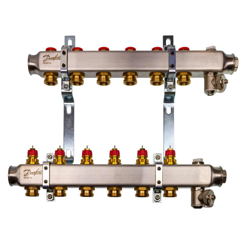 Изображение товара Комплект коллекторов Danfoss SSM-6 6 контуров для теплого пола и радиаторов
