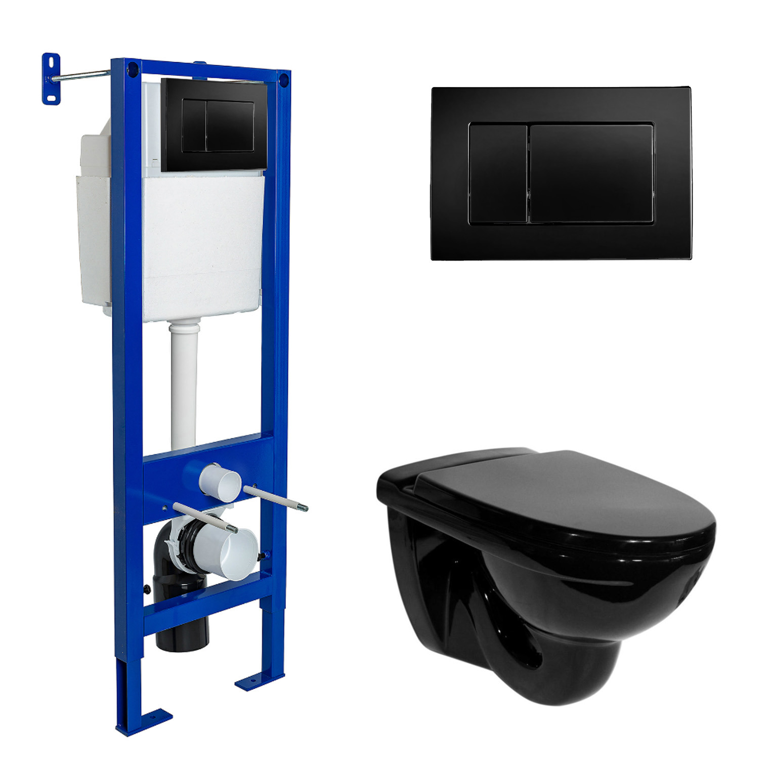 Изображение товара Комплект инсталляция с унитазом Berges Atom Black с кнопкой цвет черный