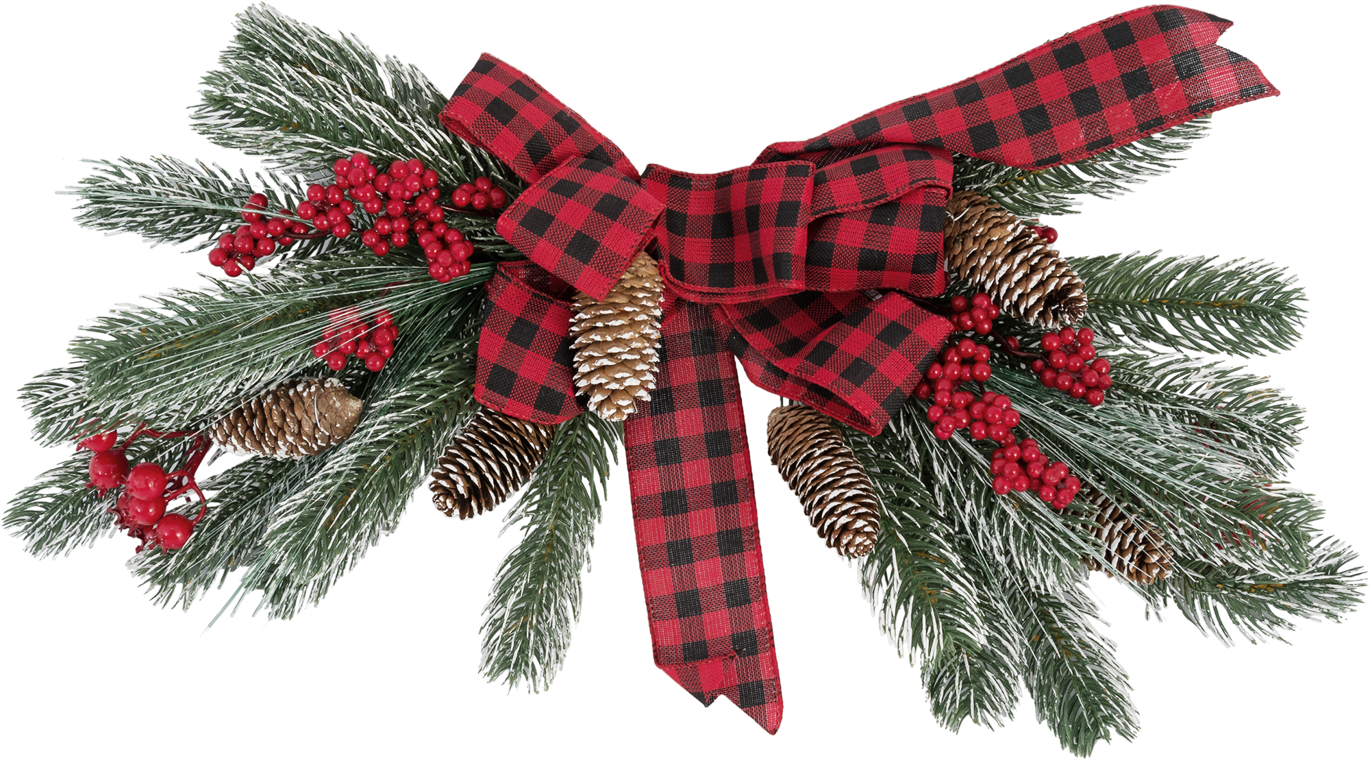 Изображение товара Ветка рождественская с ягодами и бантом 45 см для новогодних композиций