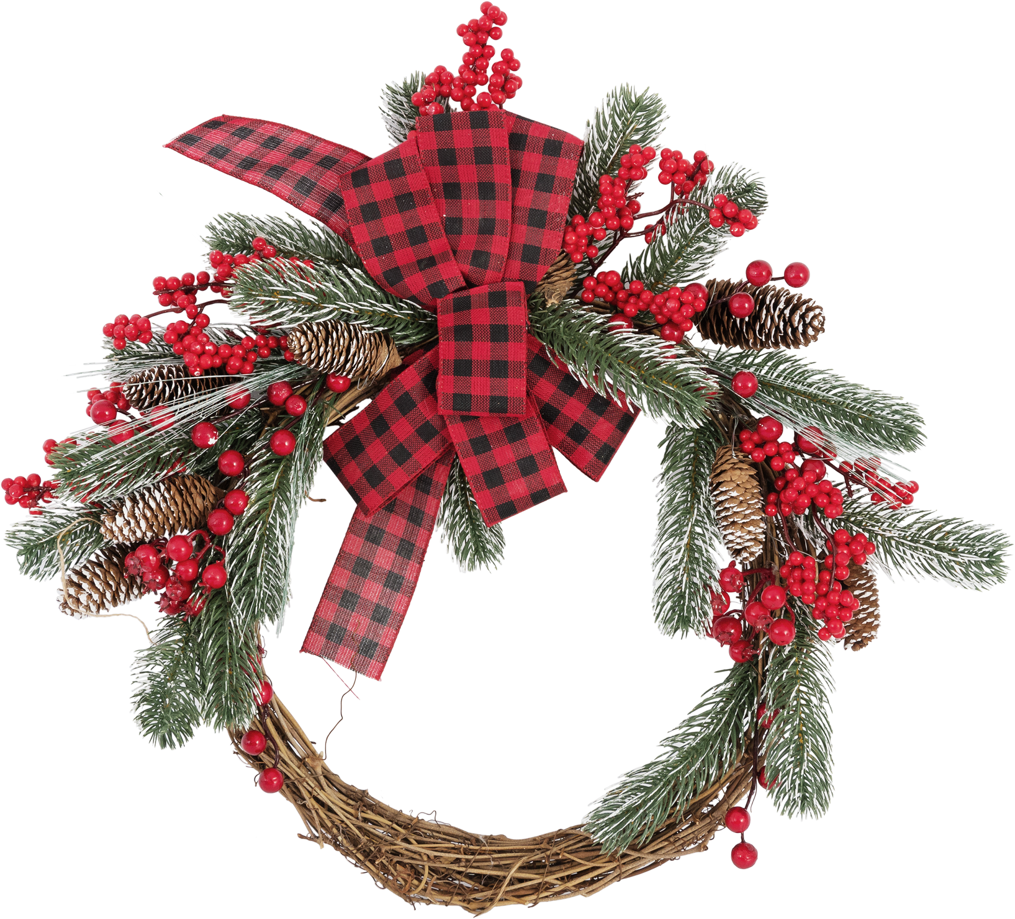 Изображение товара Рождественский венок с ягодами и бантом диаметр 45 см для декора