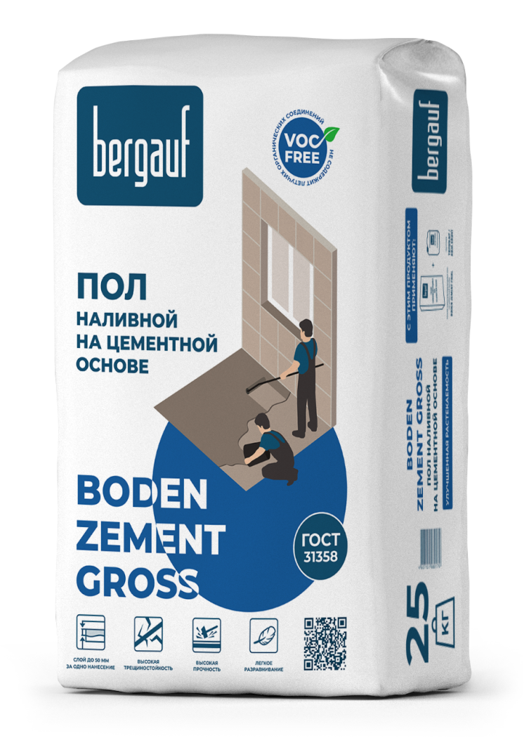 Наливной пол Bergauf Boden Zement Gross 25 кг