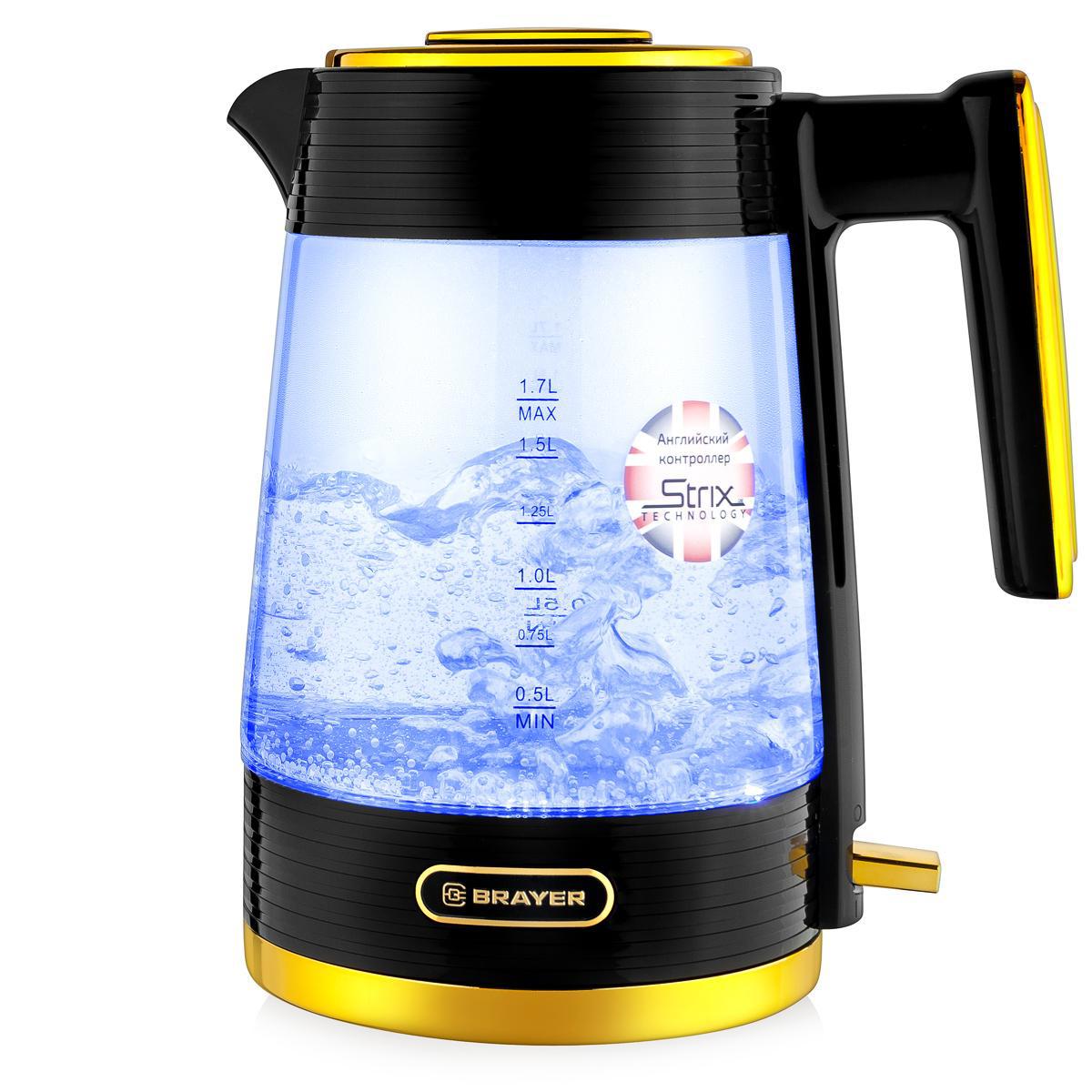 Изображение товара Электрический чайник BRAYER BR1016 1,7л стекло с подсветкой и защитой