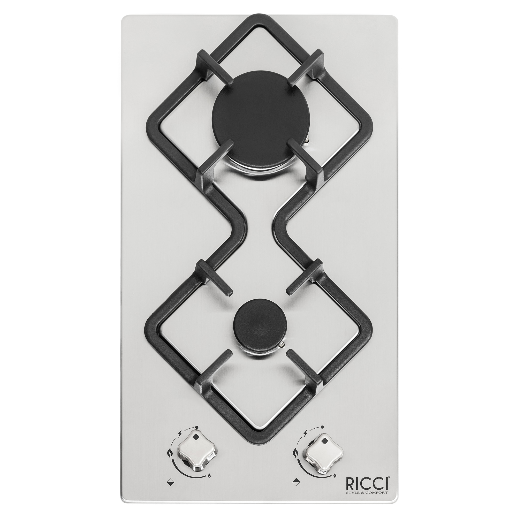 Изображение товара Газовая варочная панель Ricci RGN-KA2002IX 29 см 2 конфорки серебристая