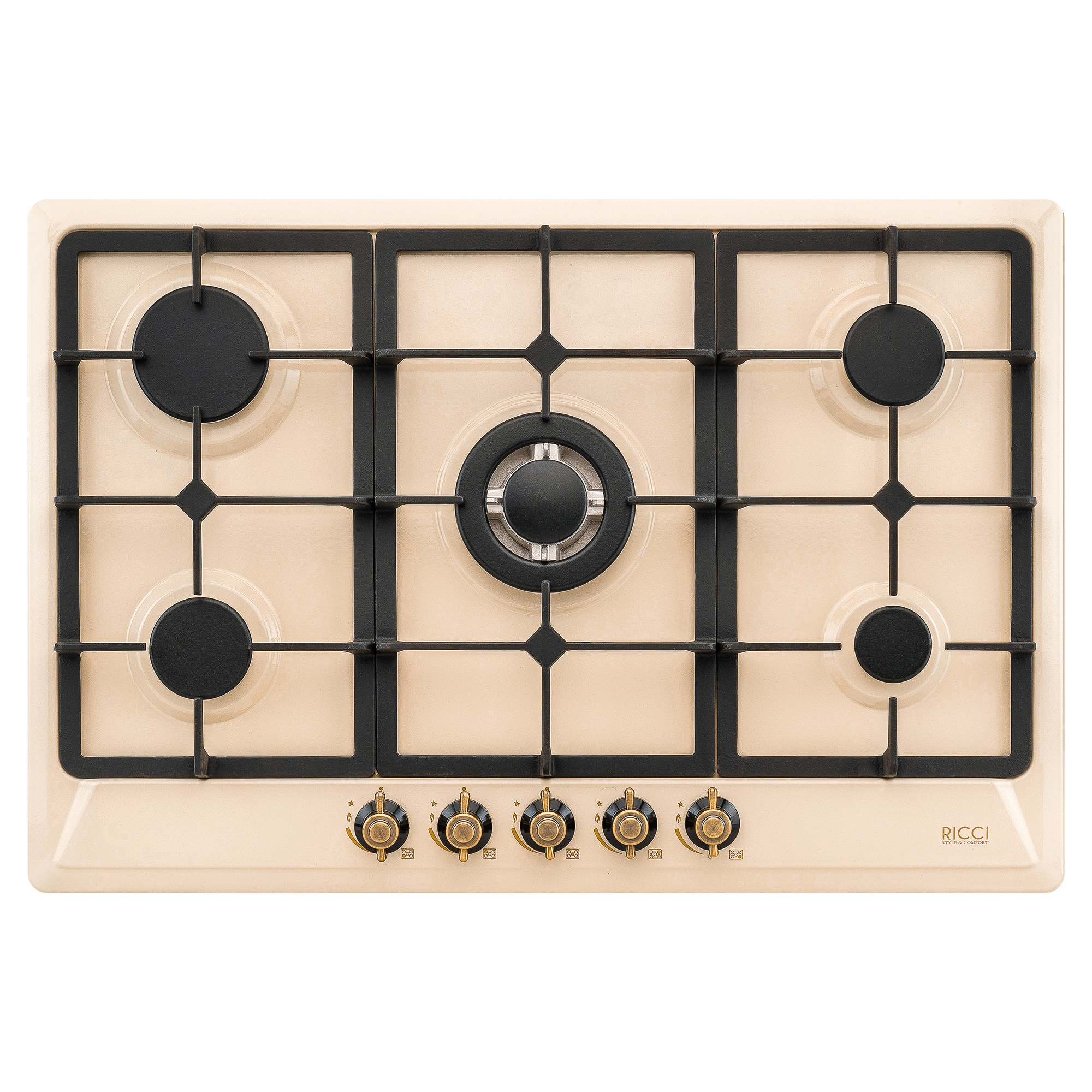 Изображение товара Газовая варочная панель Ricci HBS 5706R 5 конфорок бежевый дизайн
